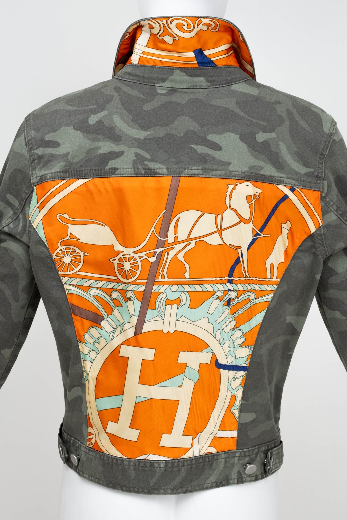 Customized Camo Jacket With Hermes Scarf Accents