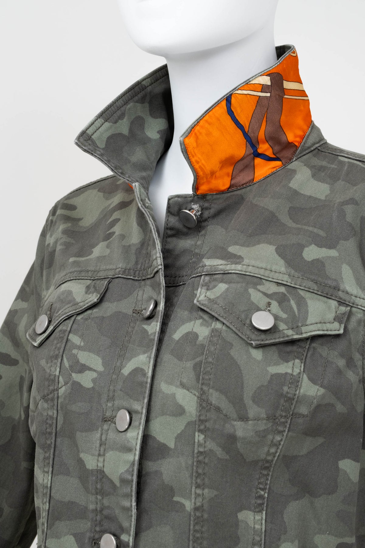 Customized Camo Jacket With Hermes Scarf Accents