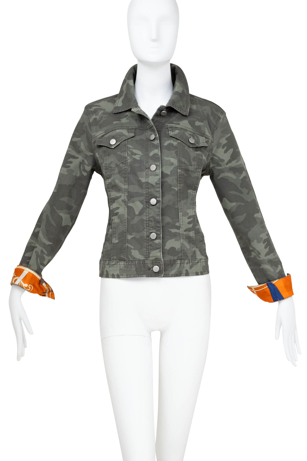 Customized Camo Jacket With Hermes Scarf Accents