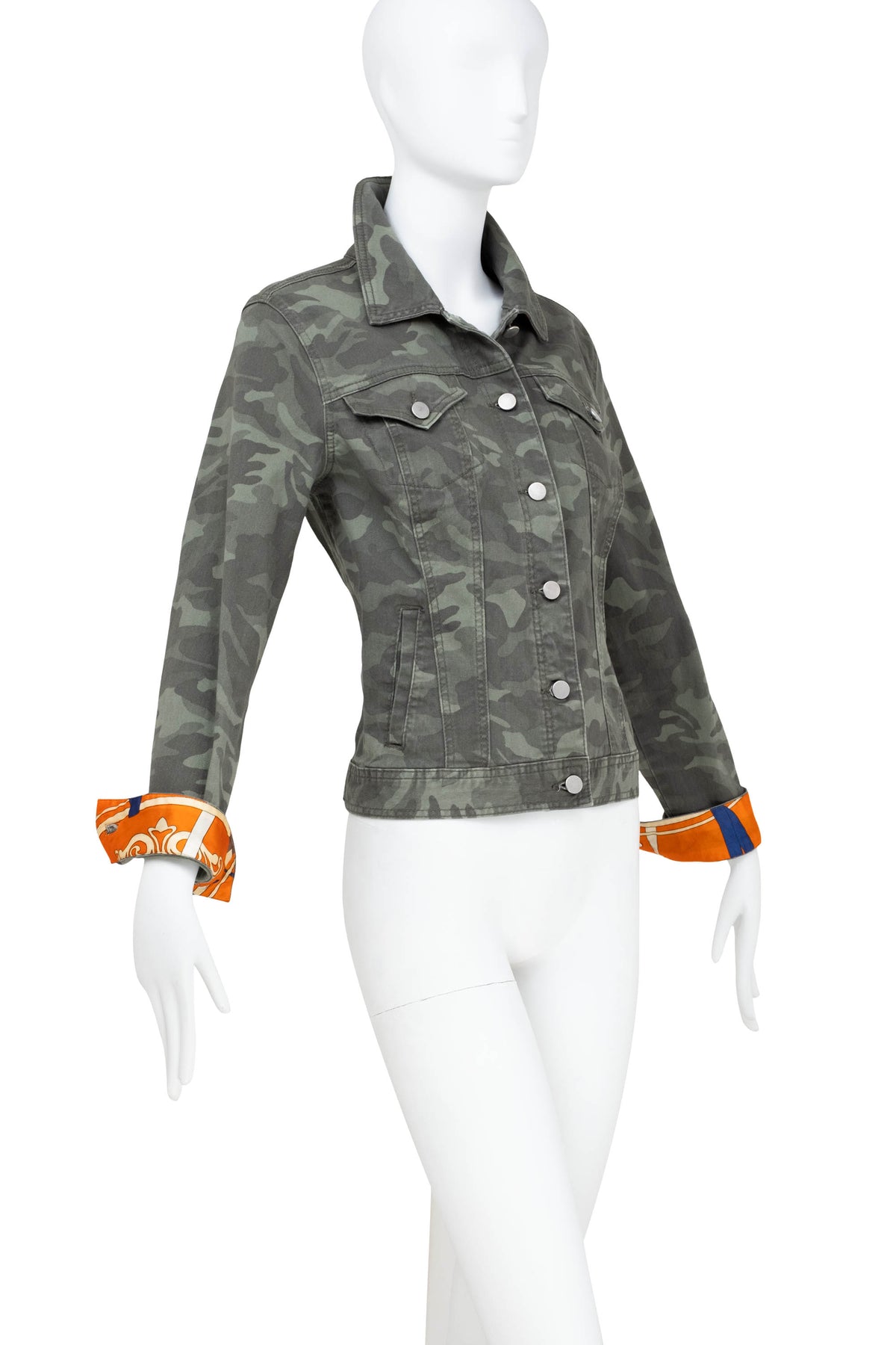 Customized Camo Jacket With Hermes Scarf Accents