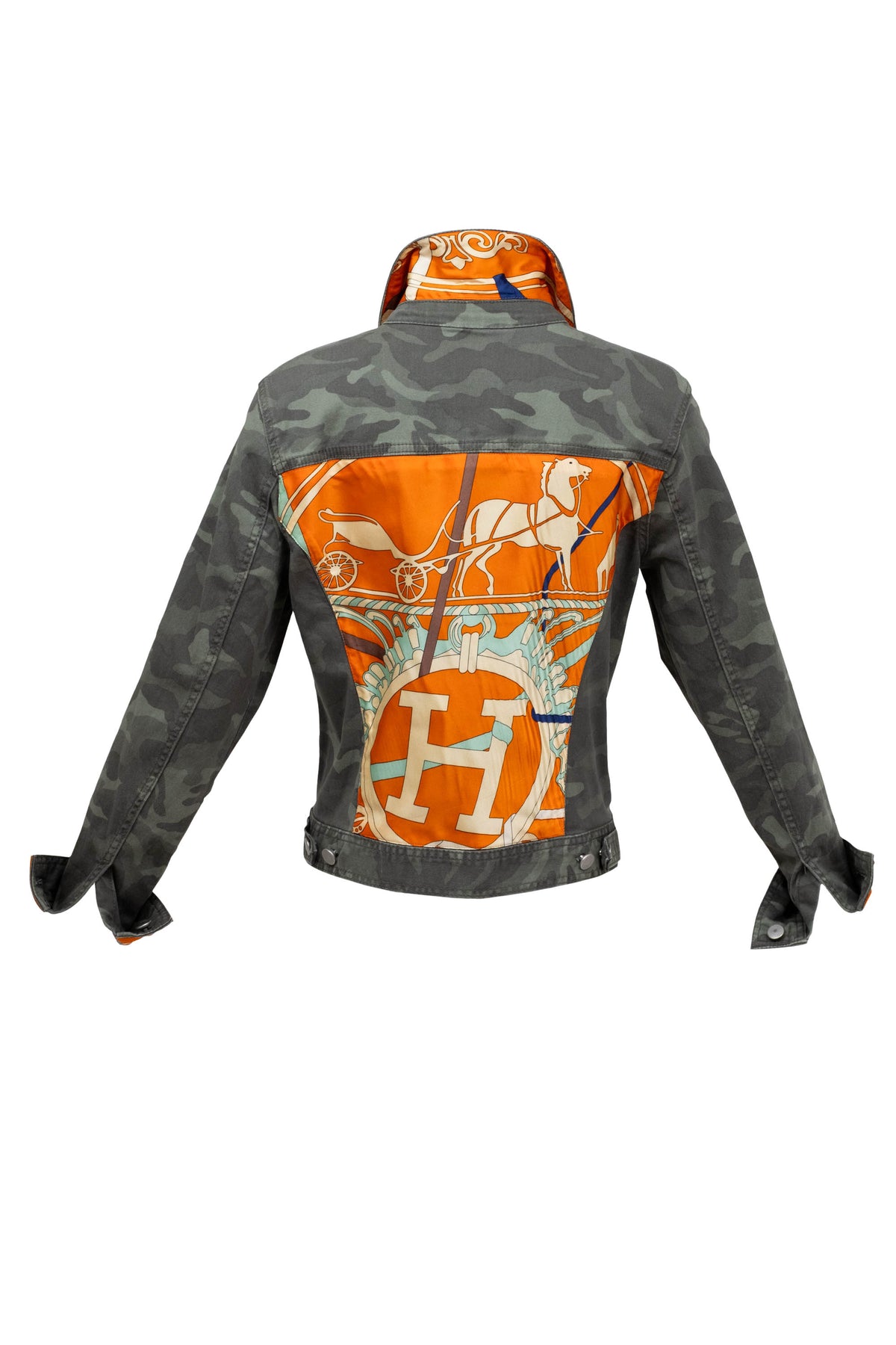 Customized Camo Jacket With Hermes Scarf Accents