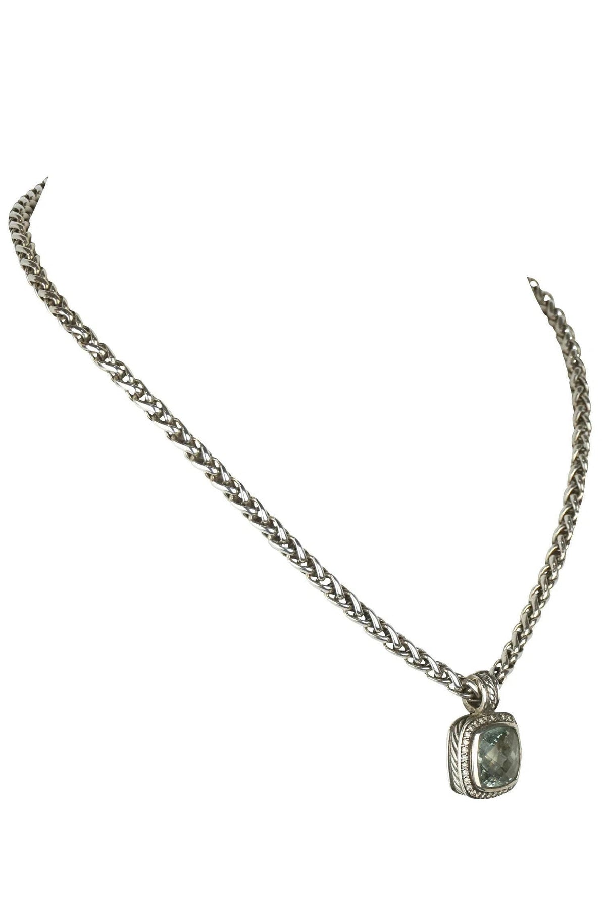 David Yurman Wheat Chain w/Prasiolite &amp; Diamond Pendant Necklace