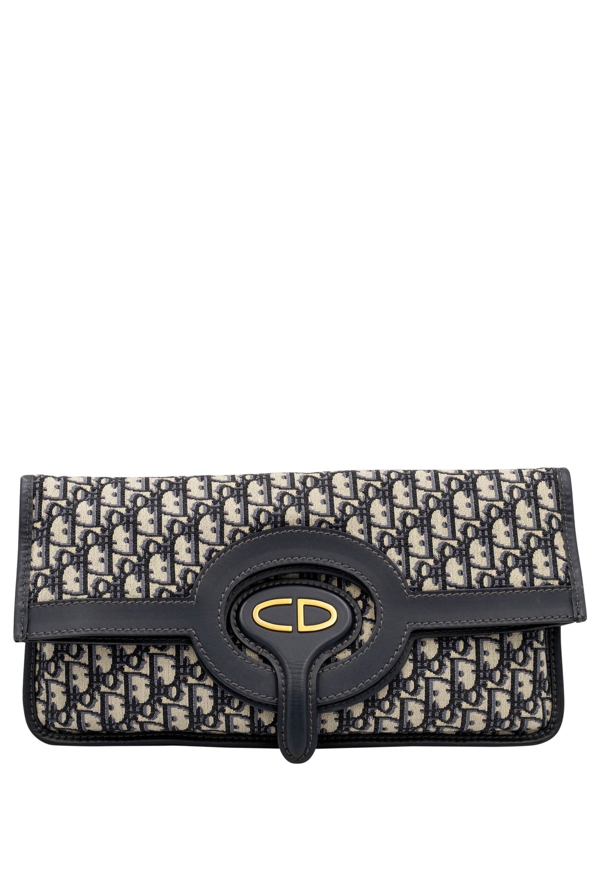 Dior Navy and Beige Trotter Fold Over Clutch Purse 2018