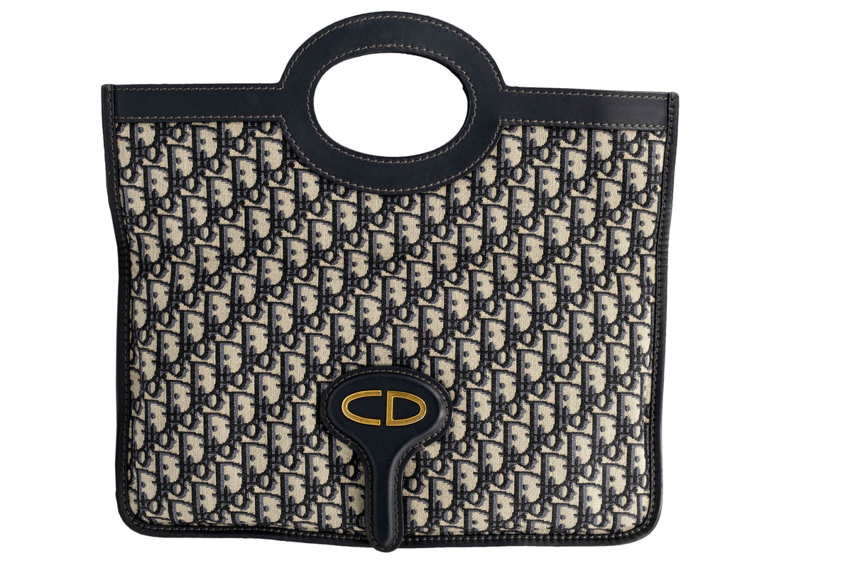Dior Navy and Beige Trotter Fold Over Clutch Purse 2018