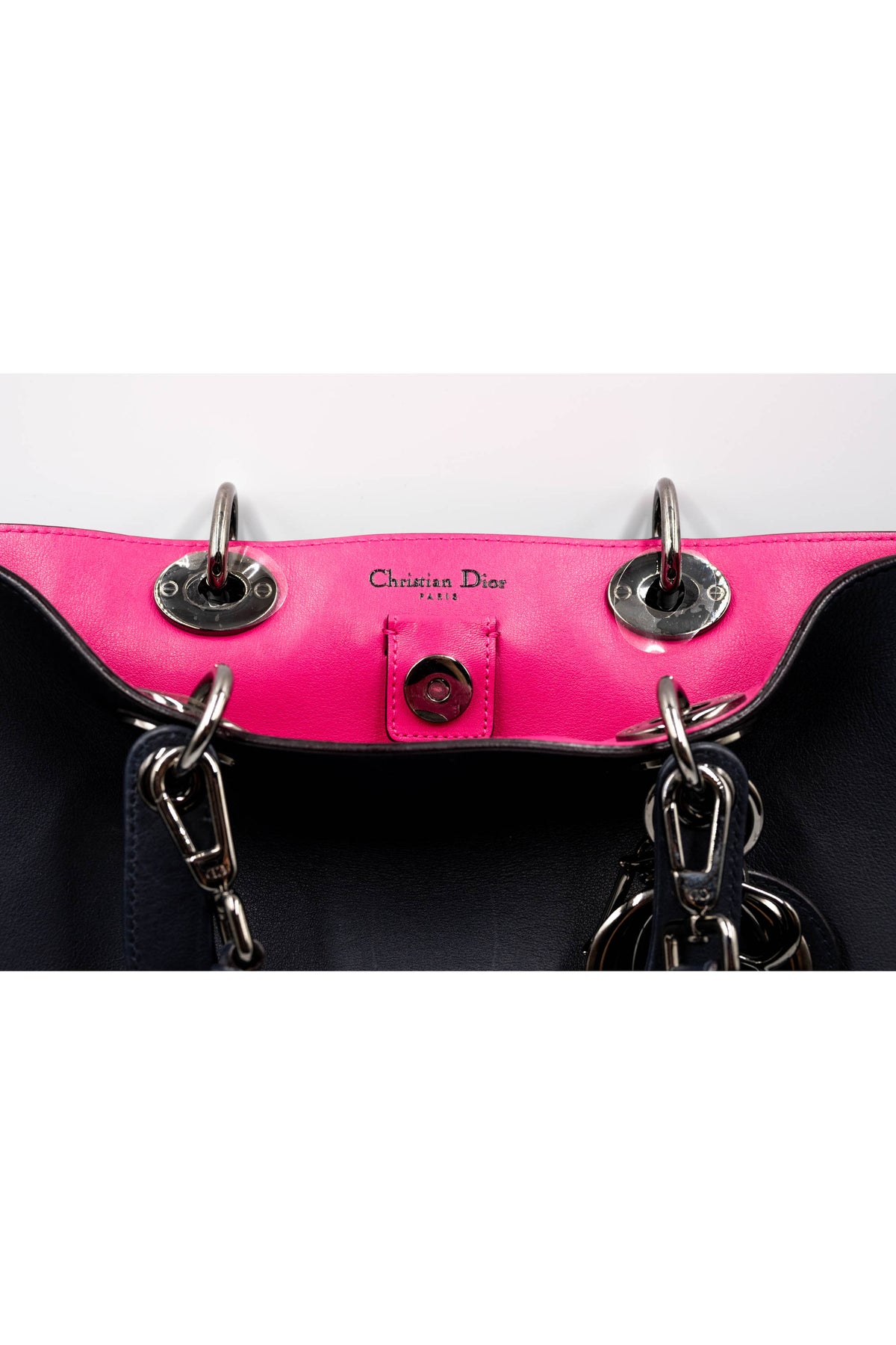 Christian Dior Navy and Pink Lady Dior Leather Tote