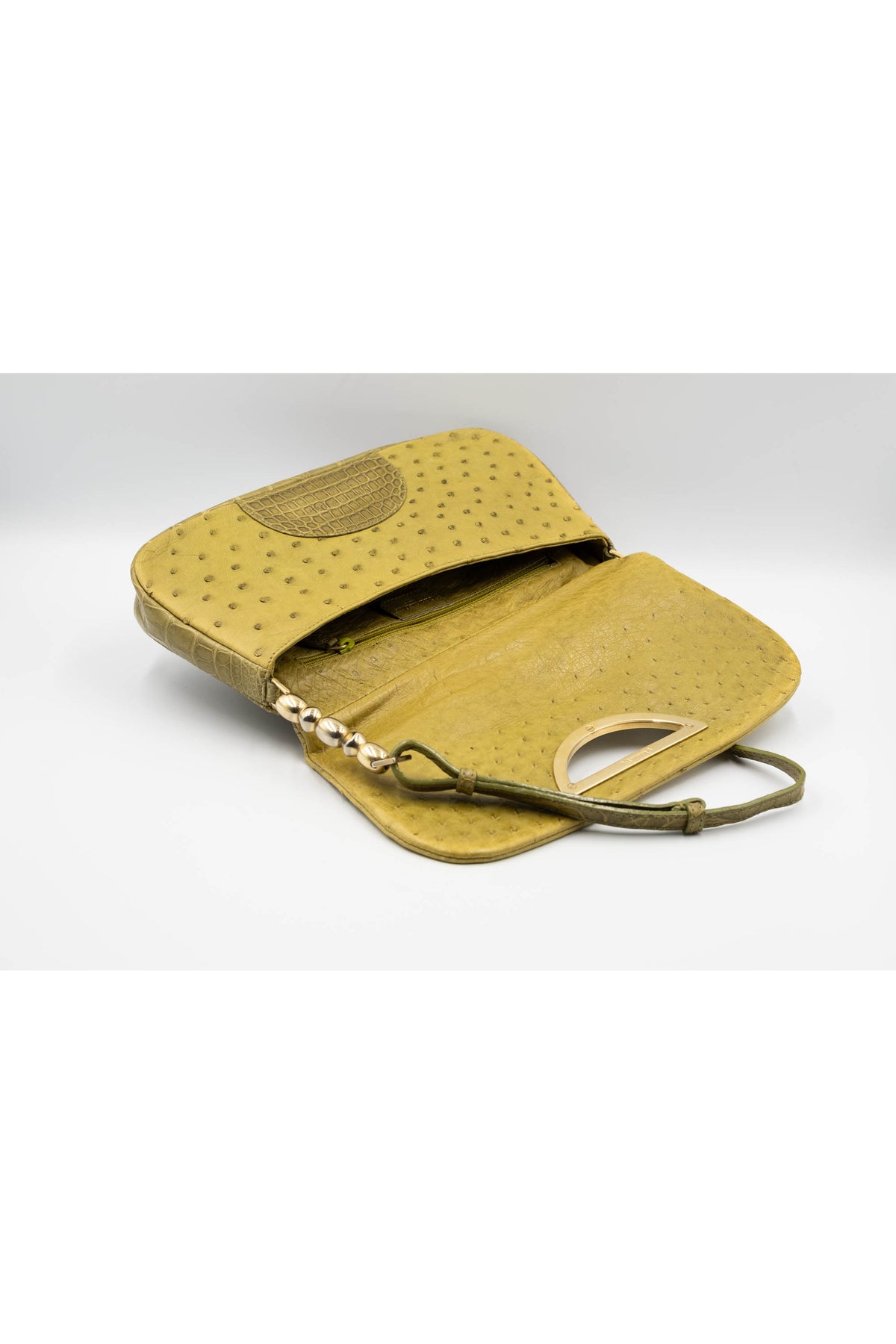 Christian Dior Galliano Olive Alligator Ostrich Malice Pochette Purse Y2K