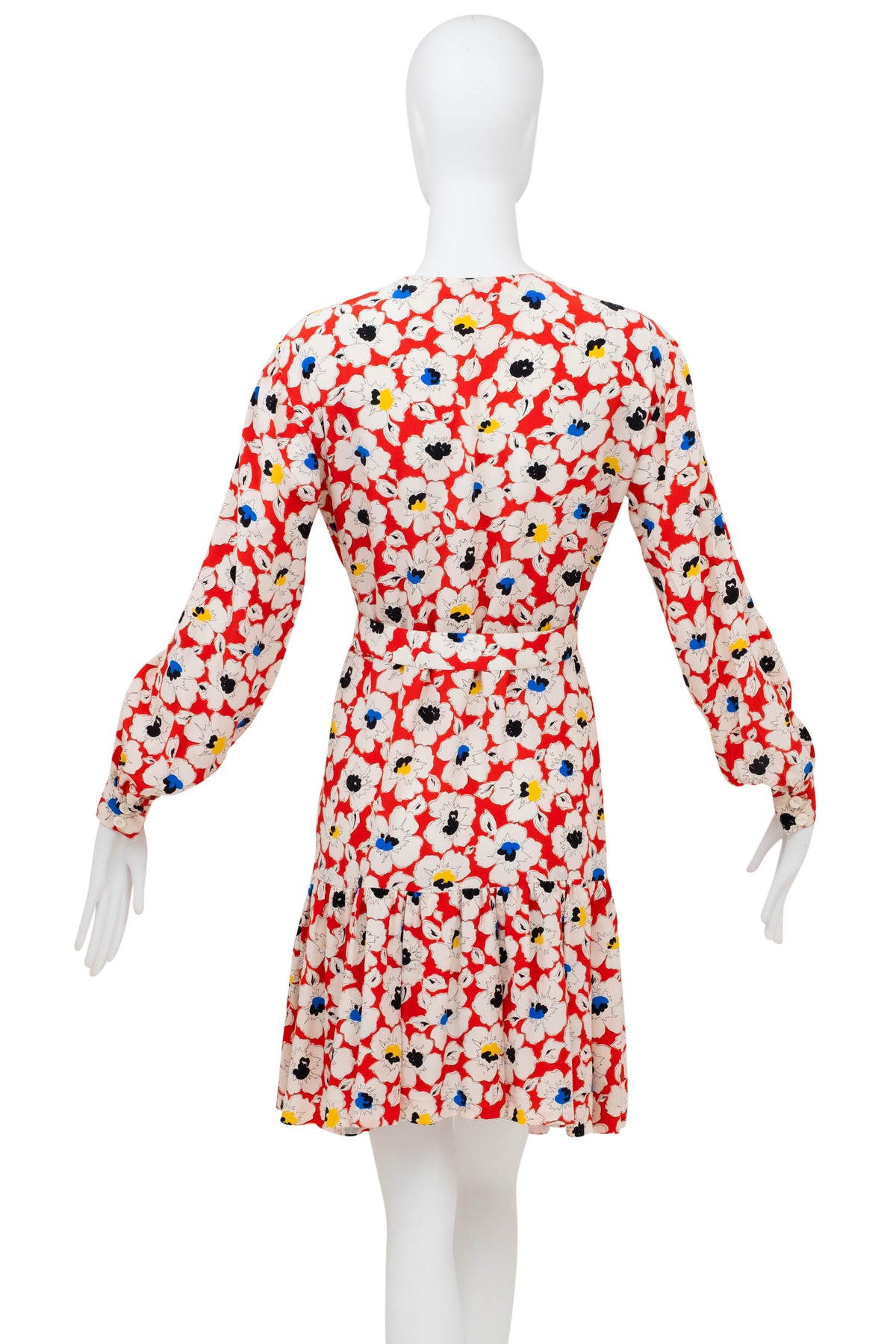 Christian Dior Coordonnes White Poppy Print Drop Waist Dress 1980's Size 40/8