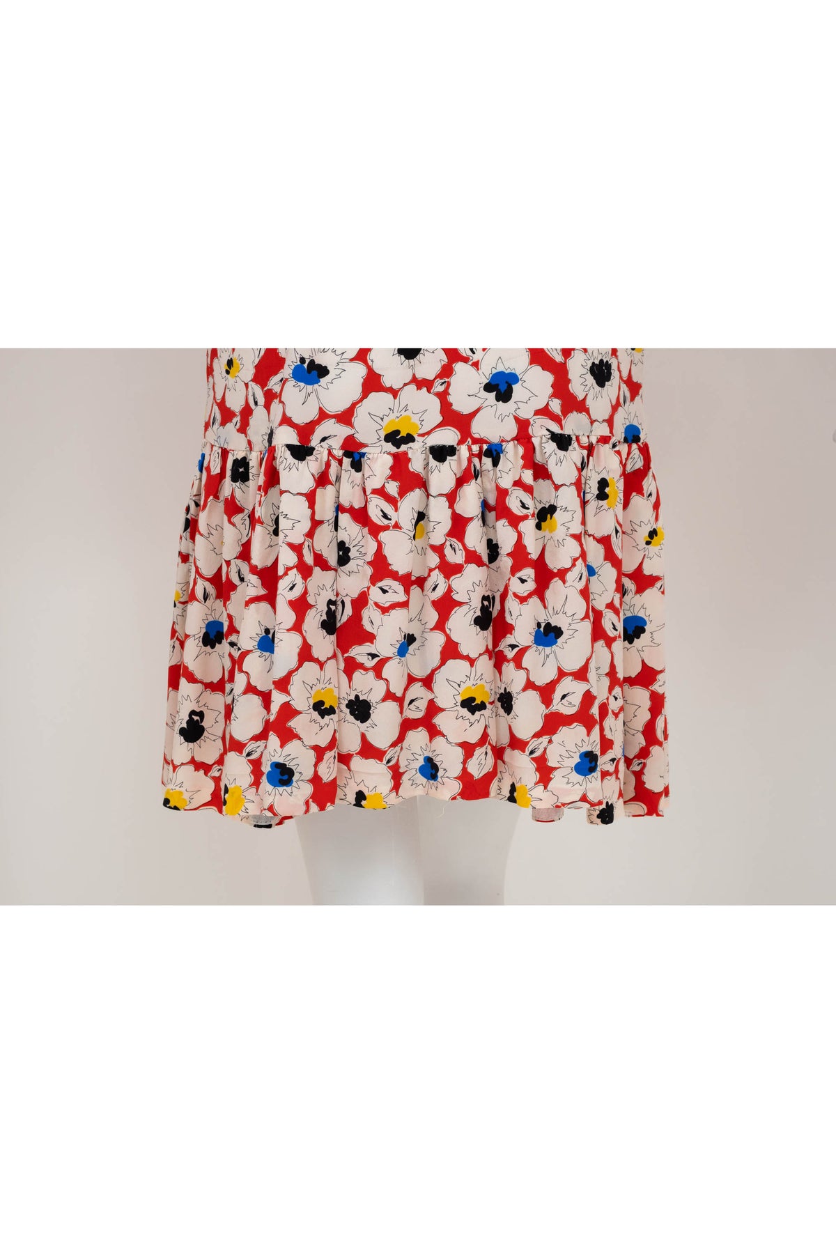Christian Dior Coordonnes White Poppy Print Drop Waist Dress 1980's Size 40/8