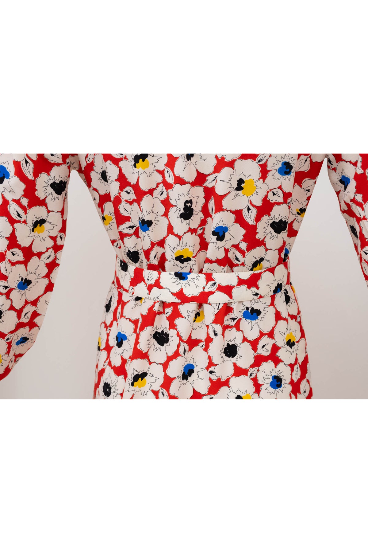 Christian Dior Coordonnes White Poppy Print Drop Waist Dress 1980's Size 40/8