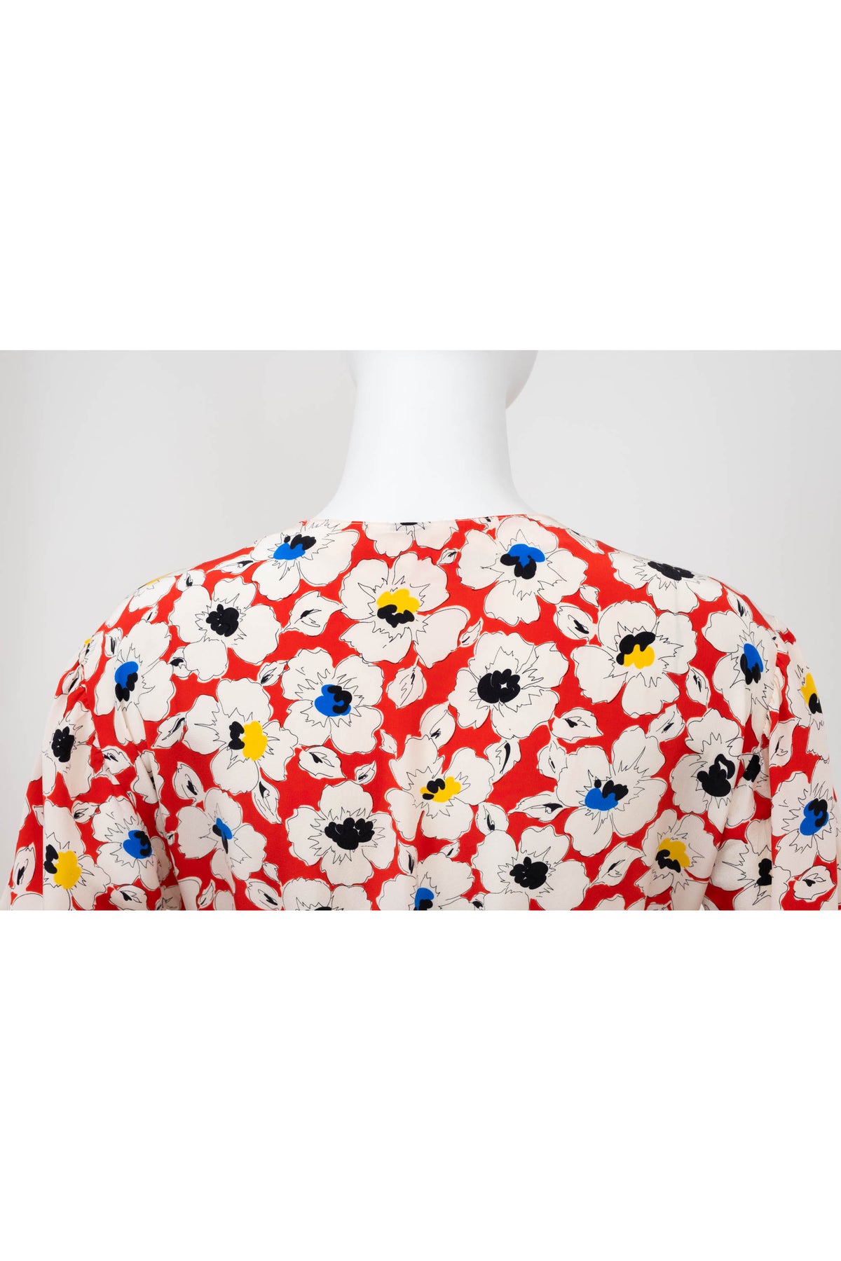 Christian Dior Coordonnes White Poppy Print Drop Waist Dress 1980's Size 40/8