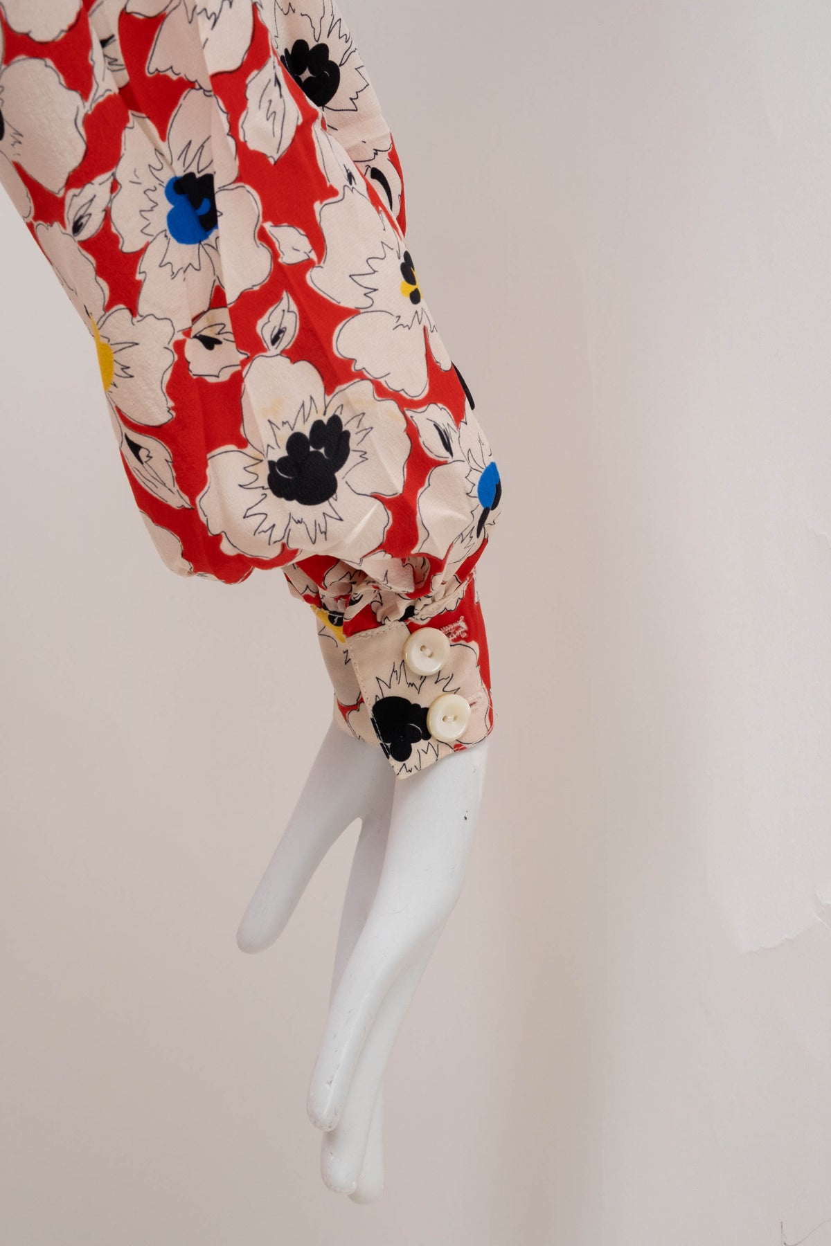 Christian Dior Coordonnes White Poppy Print Drop Waist Dress 1980's Size 40/8