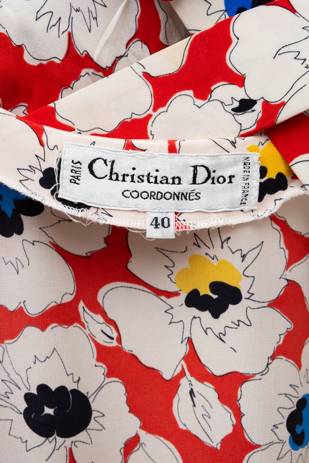 Christian Dior Coordonnes White Poppy Print Drop Waist Dress 1980's Size 40/8