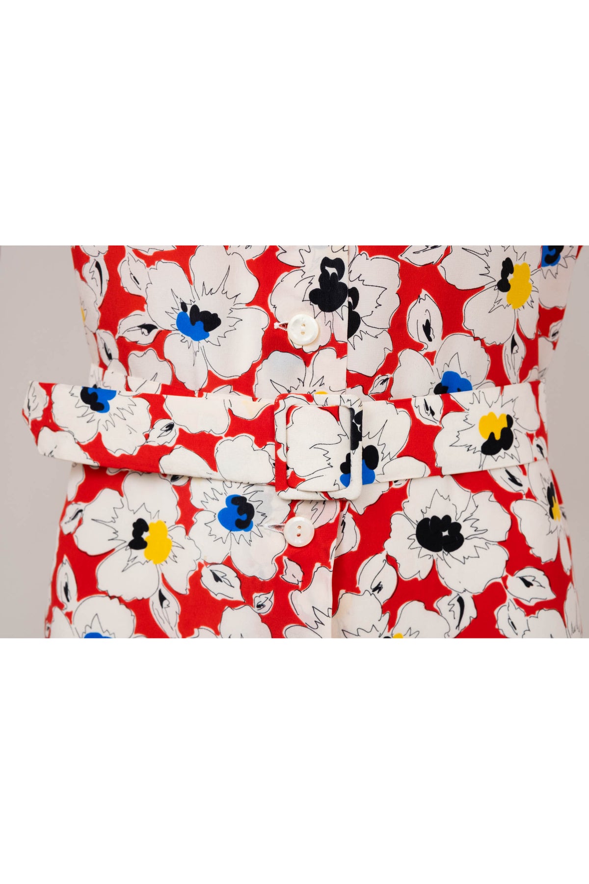 Christian Dior Coordonnes White Poppy Print Drop Waist Dress 1980's Size 40/8