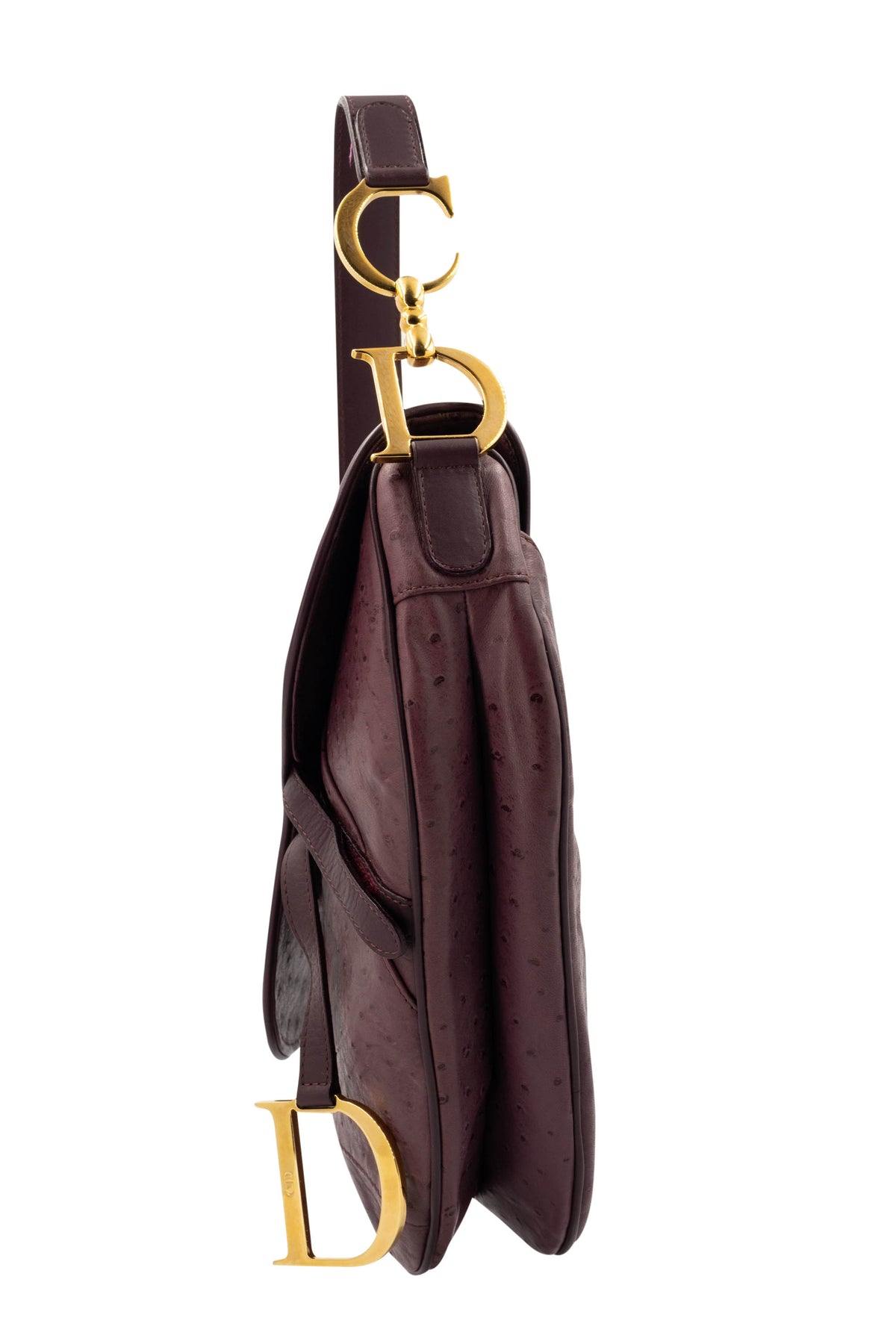 Christian Dior Purple Ostrich Saddle Bag With Gold Hardware