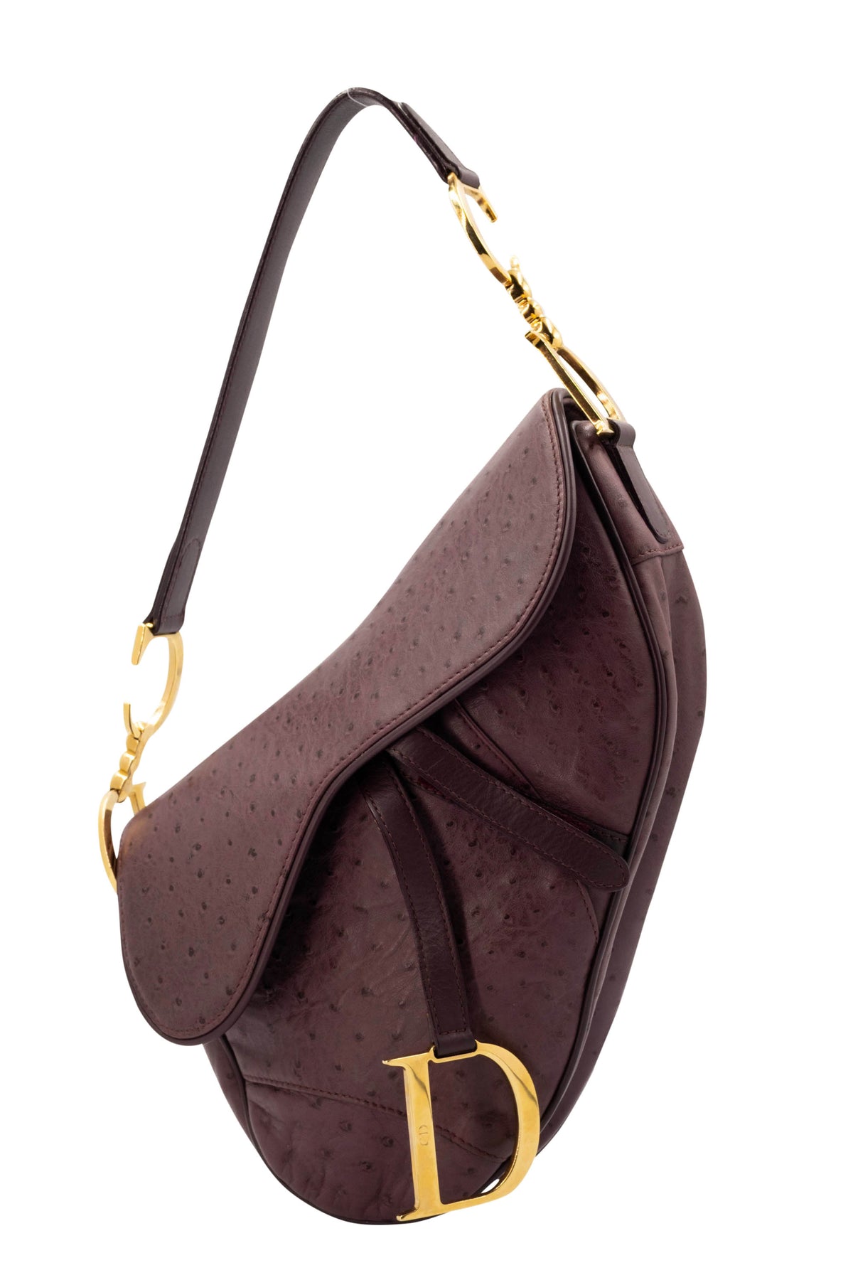 Christian Dior Purple Ostrich Saddle Bag With Gold Hardware