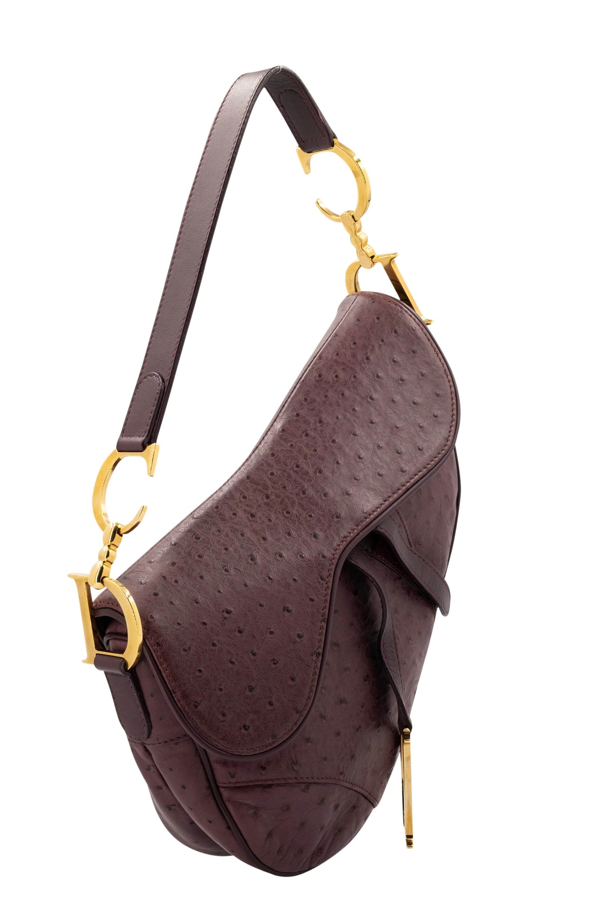 Christian Dior Purple Ostrich Saddle Bag With Gold Hardware