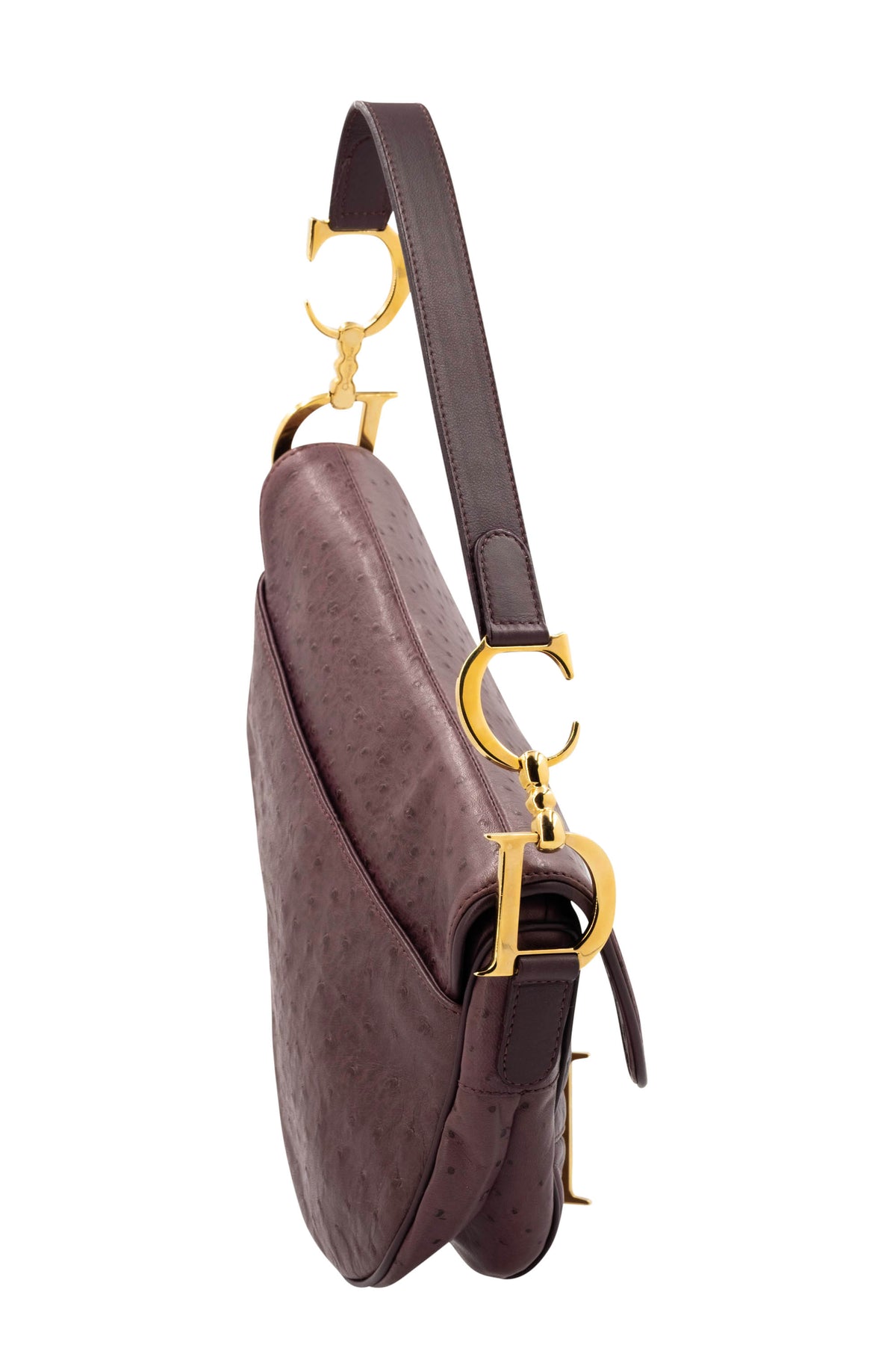 Christian Dior Purple Ostrich Saddle Bag With Gold Hardware