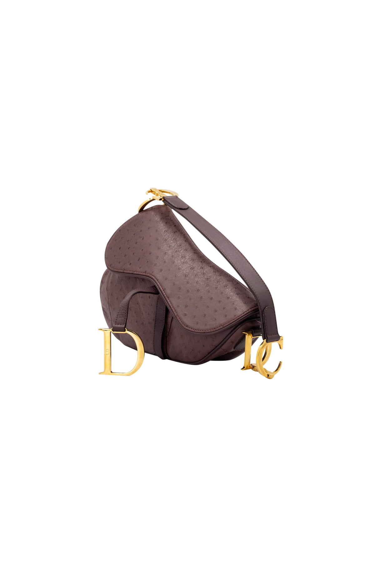 Christian Dior Purple Ostrich Saddle Bag With Gold Hardware