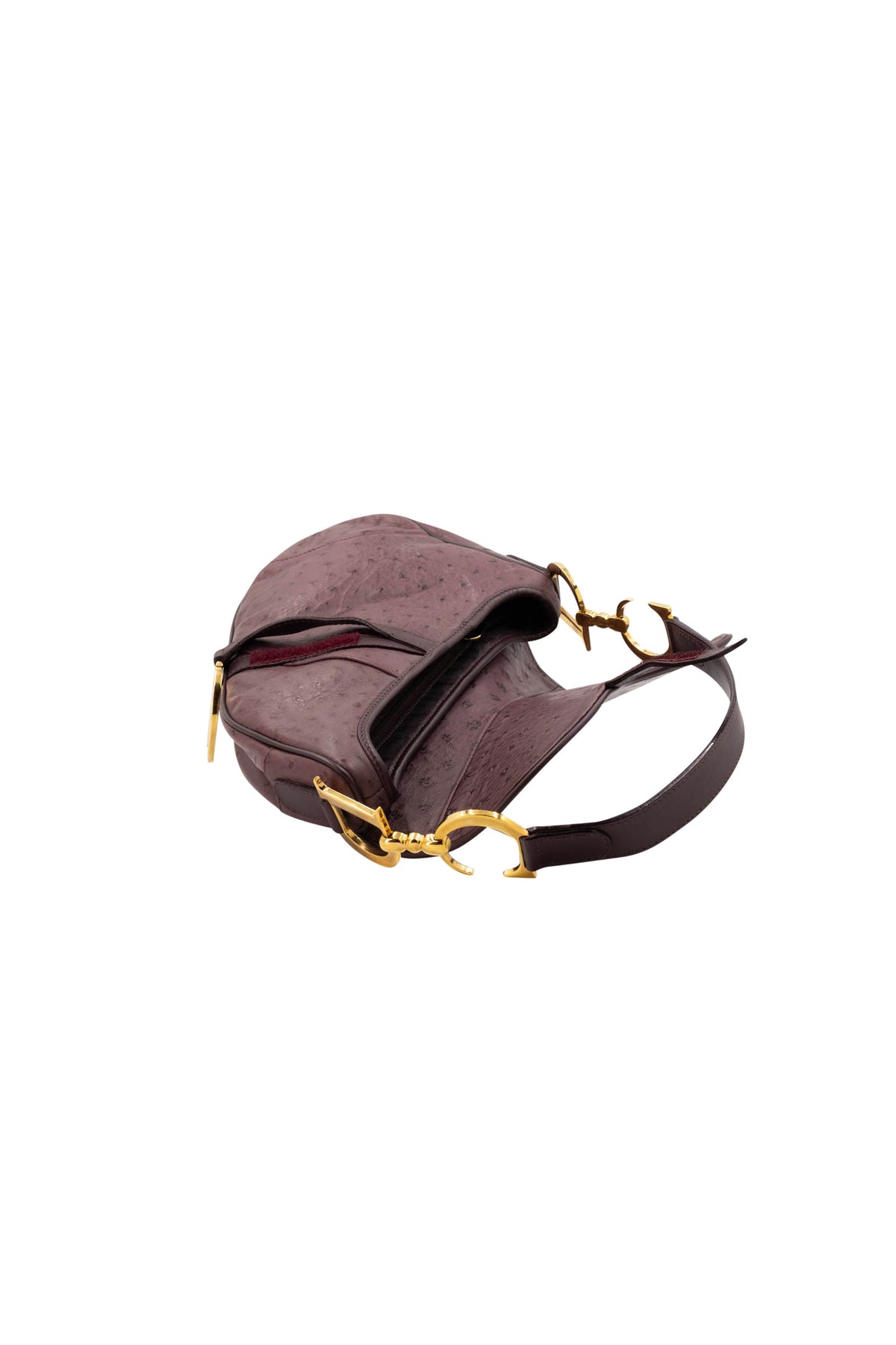 Christian Dior Purple Ostrich Saddle Bag With Gold Hardware