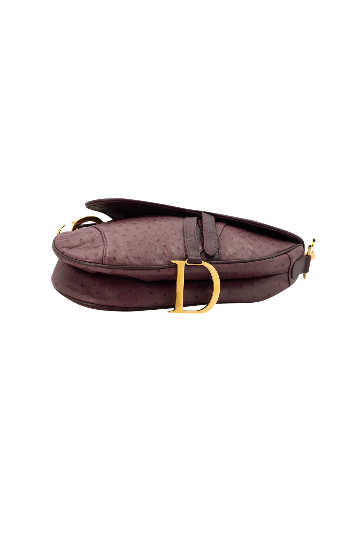 Christian Dior Purple Ostrich Saddle Bag With Gold Hardware