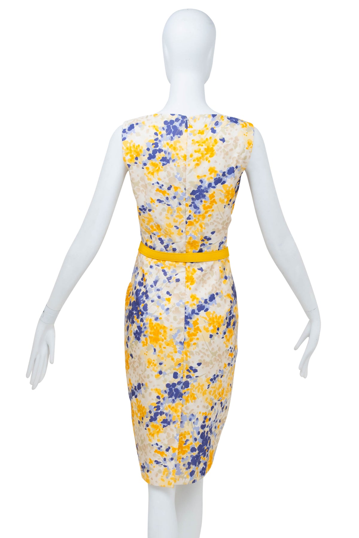 Christian Dior Yellow and Purple Floral Belted Sleeveless Dress 2008&nbsp; Size 6&nbsp;