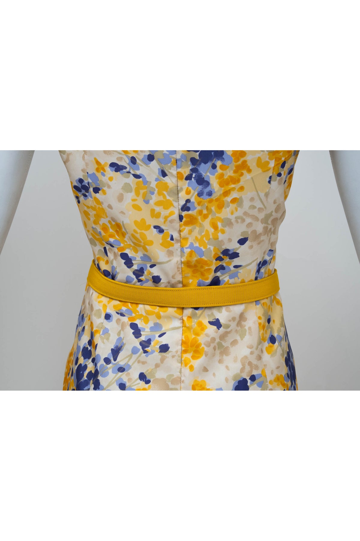Christian Dior Yellow and Purple Floral Belted Sleeveless Dress 2008&nbsp; Size 6&nbsp;