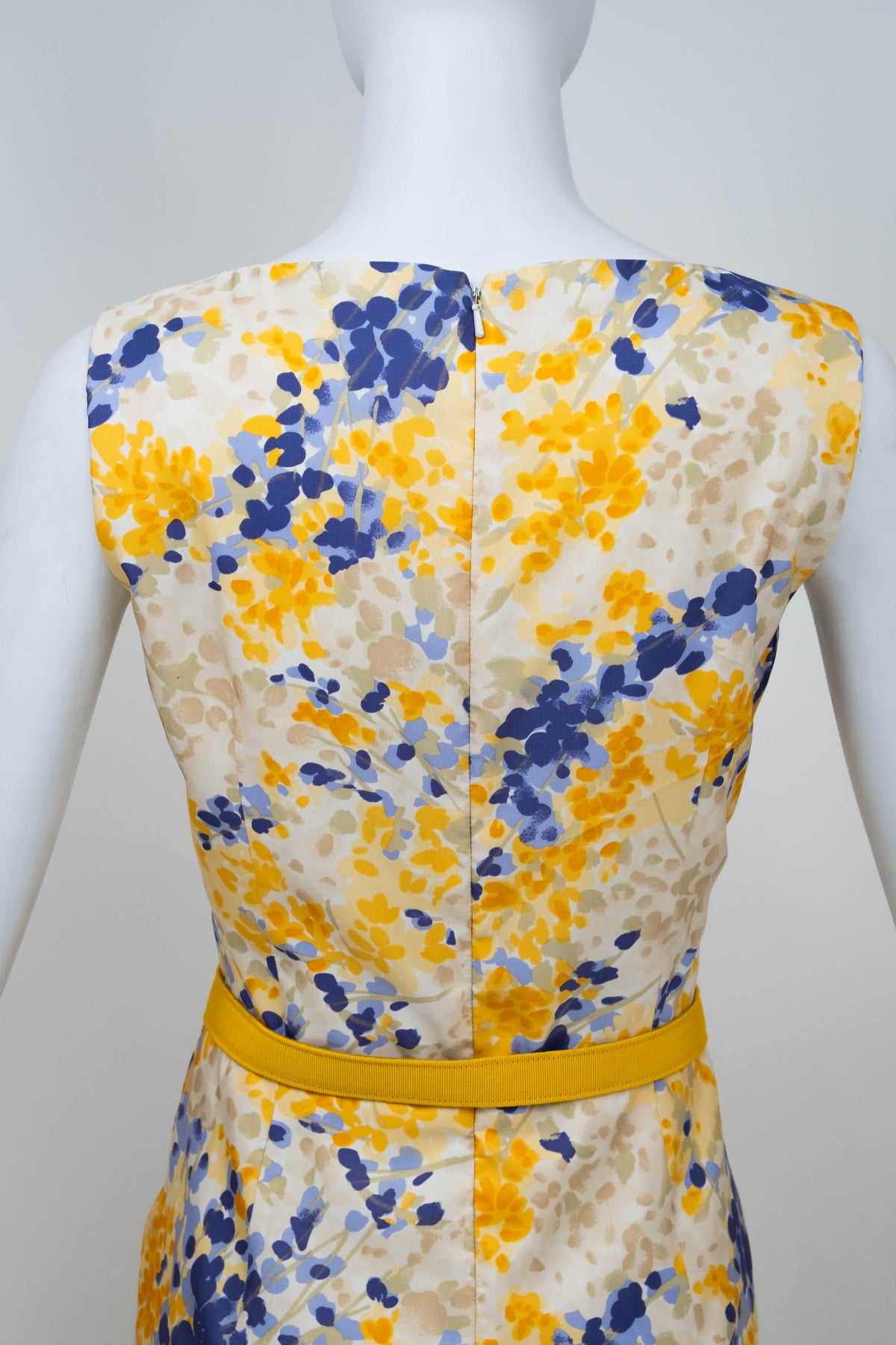 Christian Dior Yellow and Purple Floral Belted Sleeveless Dress 2008&nbsp; Size 6&nbsp;