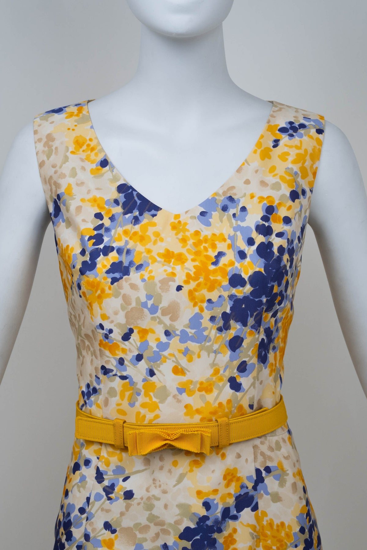 Christian Dior Yellow and Purple Floral Belted Sleeveless Dress 2008&nbsp; Size 6&nbsp;