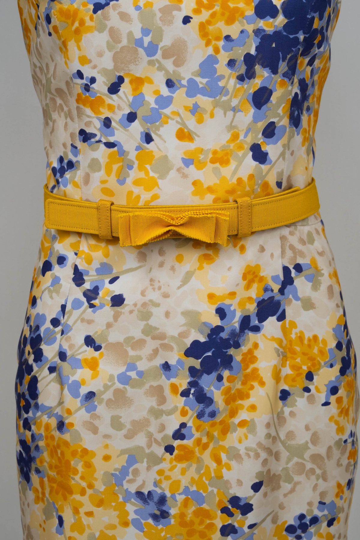 Christian Dior Yellow and Purple Floral Belted Sleeveless Dress 2008&nbsp; Size 6&nbsp;