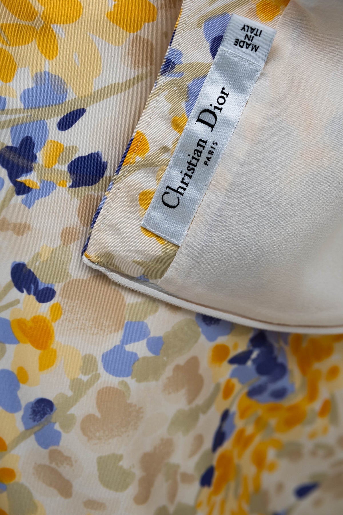 Christian Dior Yellow and Purple Floral Belted Sleeveless Dress 2008&nbsp; Size 6&nbsp;