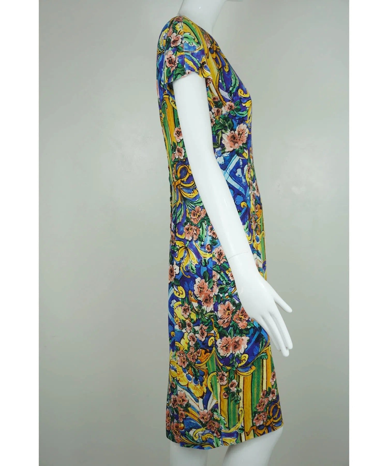 Dolce & Gabbana Blue and Yellow Sicilian Crepe Dress Sz 44/8