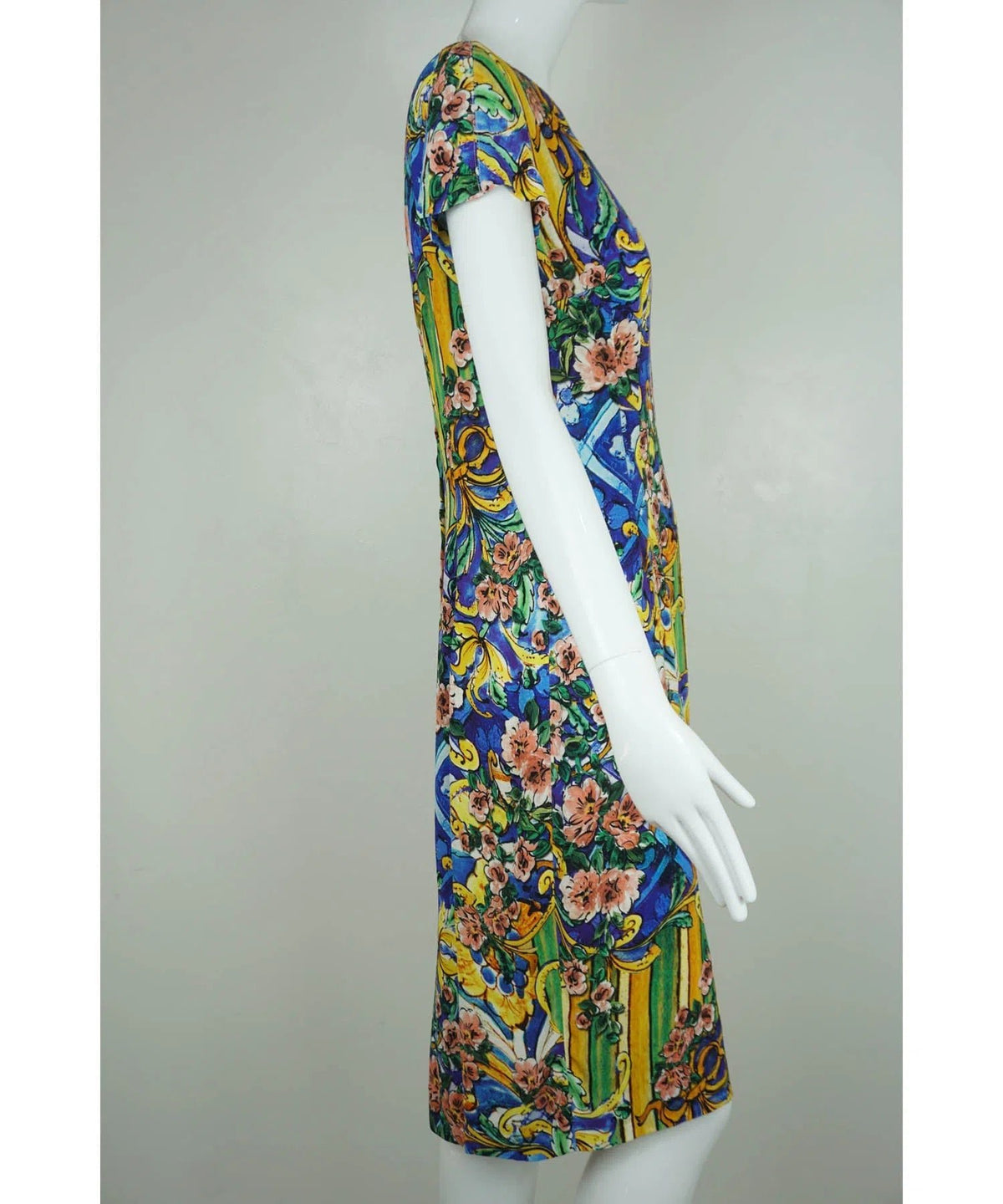 Dolce &amp; Gabbana Blue and Yellow Sicilian Crepe Dress Sz 44/8