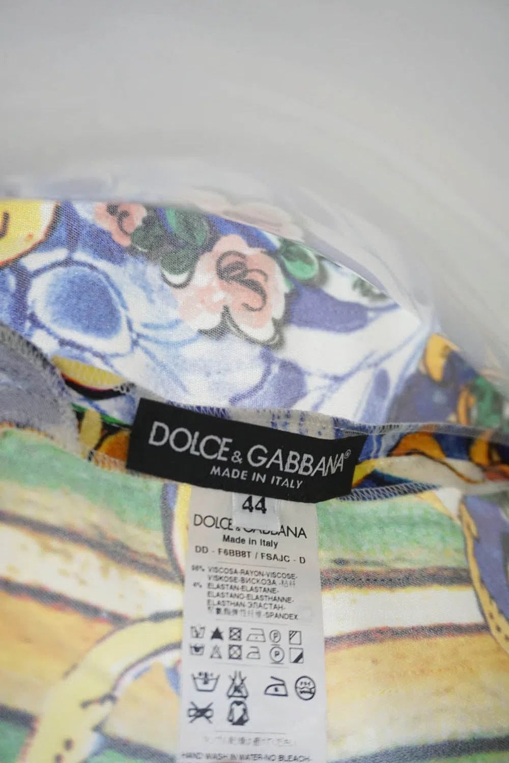 Dolce &amp; Gabbana Blue and Yellow Sicilian Crepe Dress Sz 44/8