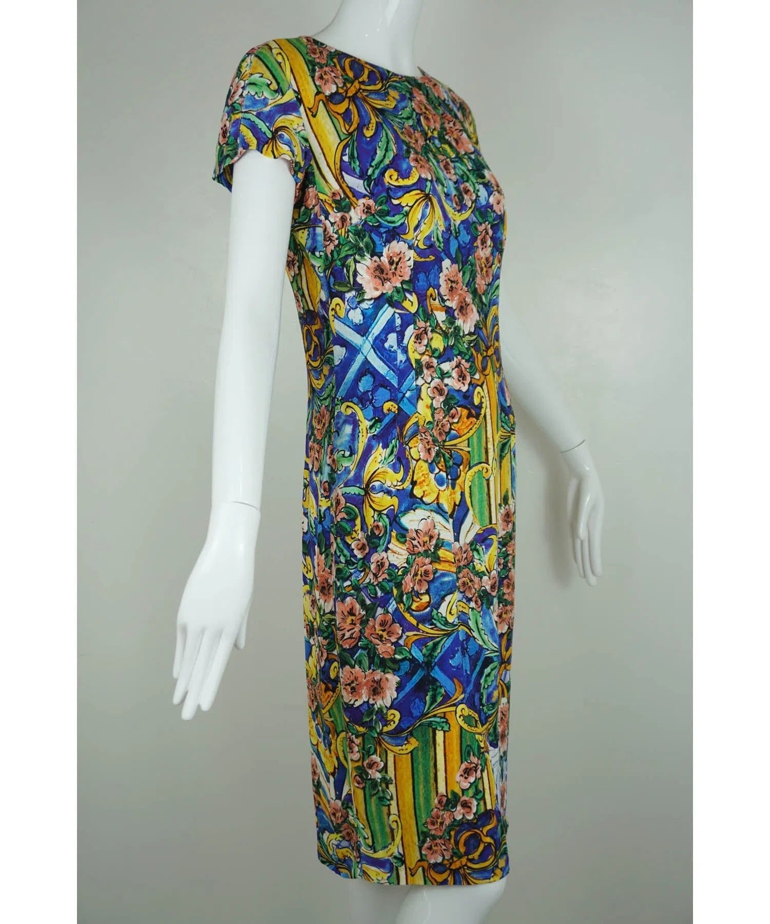 Dolce & Gabbana Blue and Yellow Sicilian Crepe Dress Sz 44/8