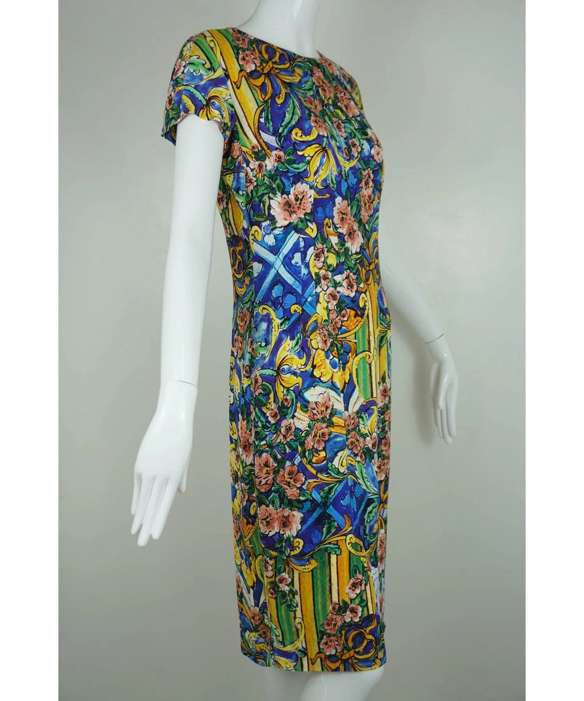 Dolce &amp; Gabbana Blue and Yellow Sicilian Crepe Dress Sz 44/8