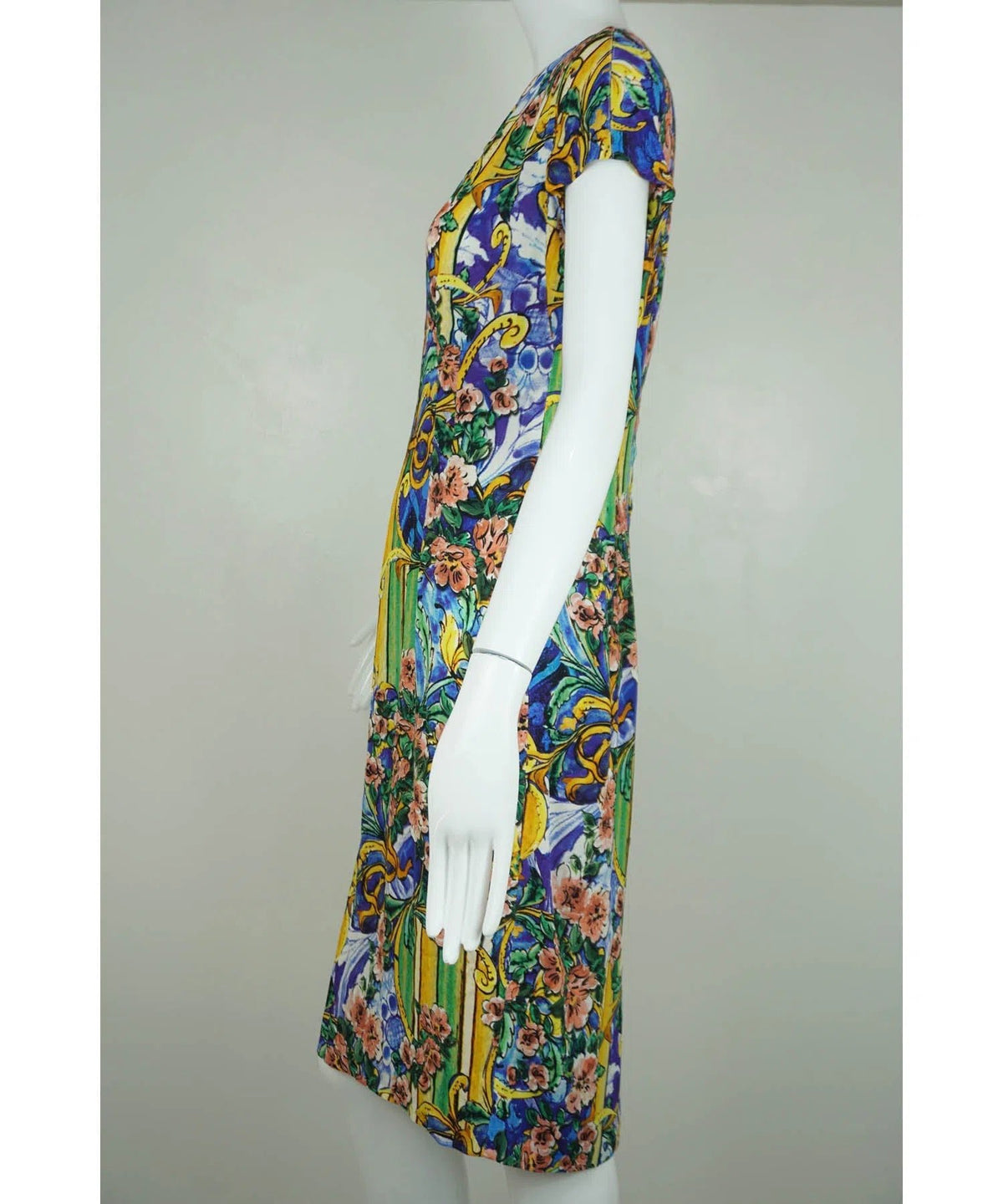 Dolce &amp; Gabbana Blue and Yellow Sicilian Crepe Dress Sz 44/8