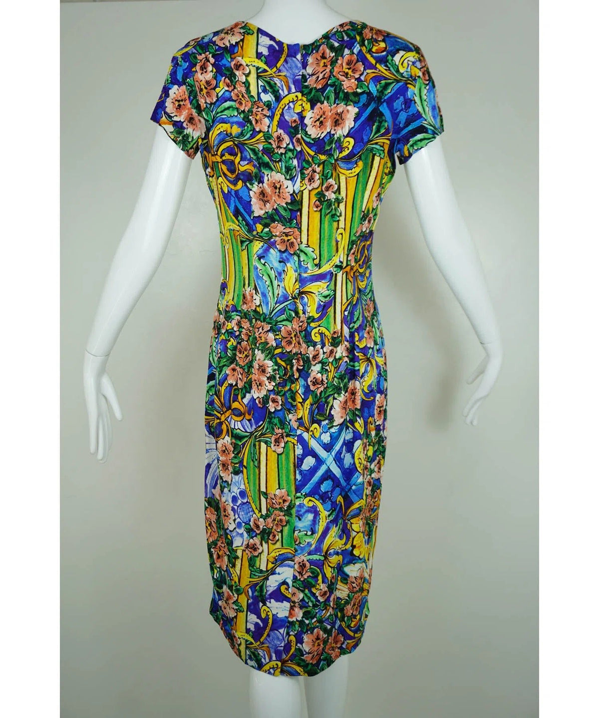 Dolce &amp; Gabbana Blue and Yellow Sicilian Crepe Dress Sz 44/8