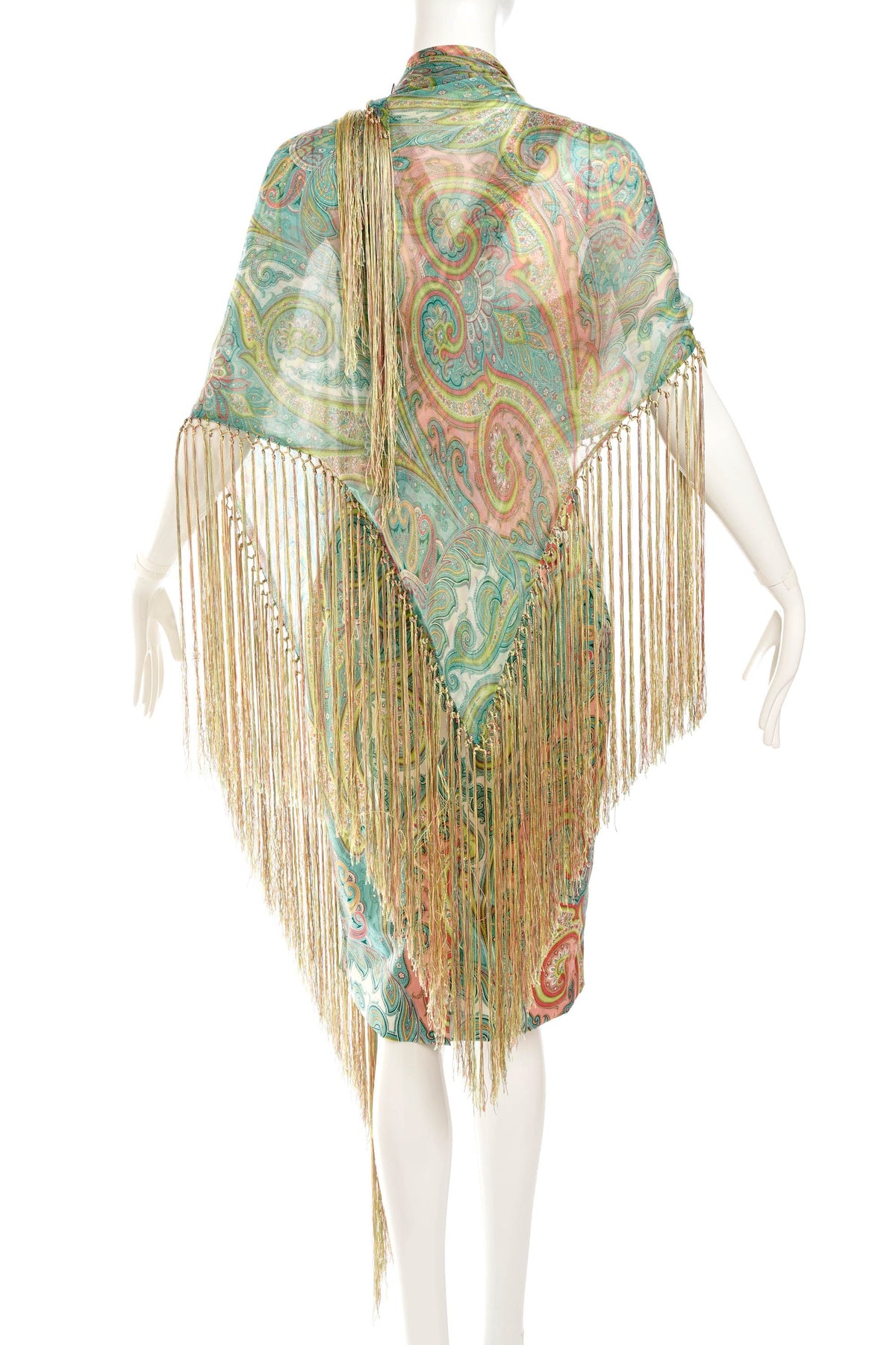 Dolce Gabbana Paisley Dress With Fringe Shawl