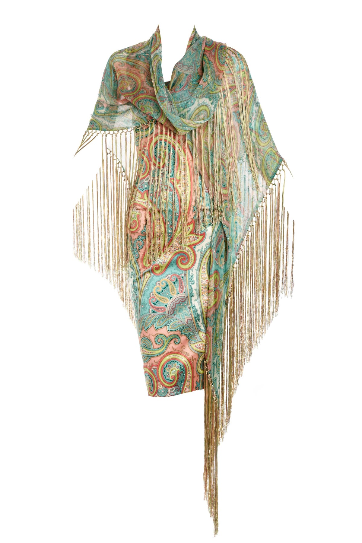 Dolce Gabbana Paisley Dress With Fringe Shawl