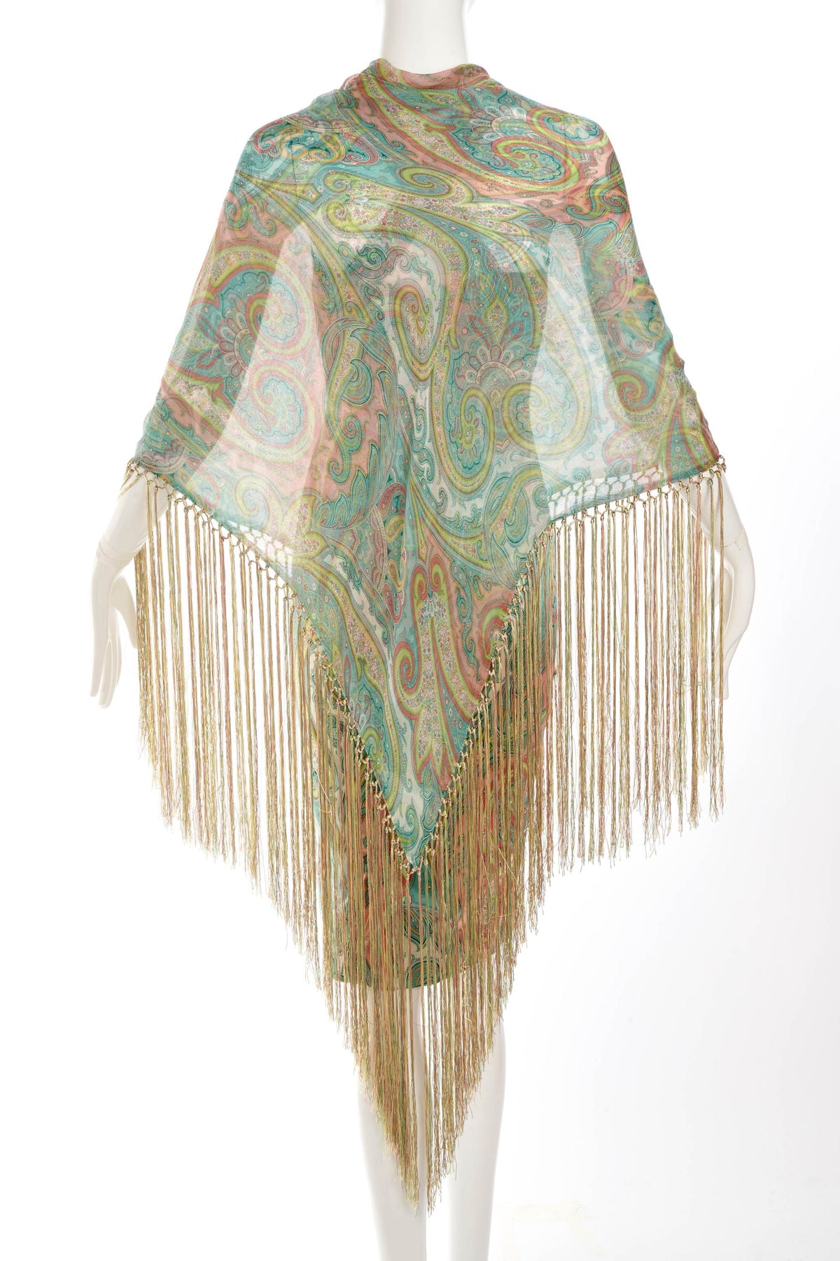 Dolce Gabbana Paisley Dress With Fringe Shawl