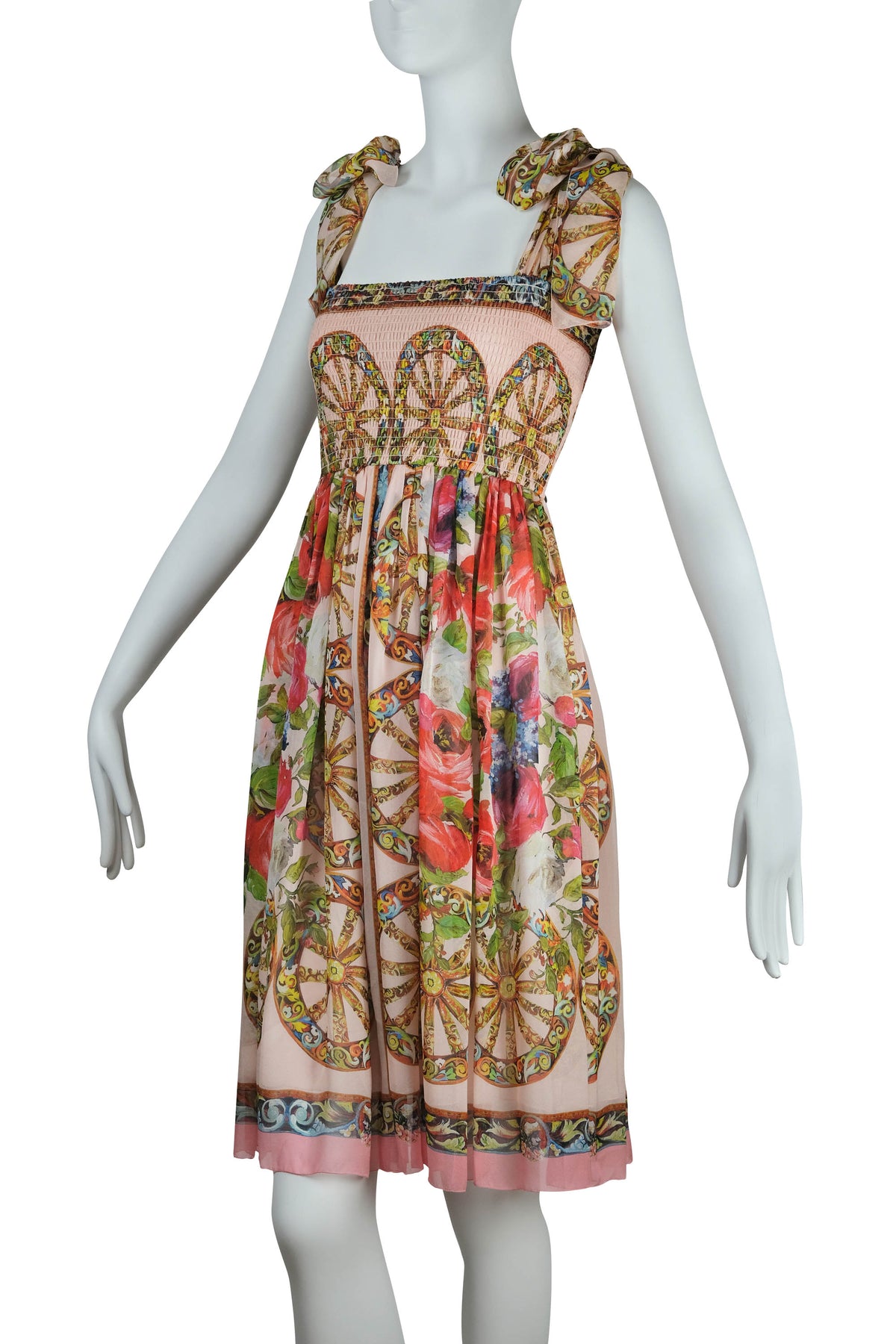Dolce &amp; Gabbana Multicolor Wagon Wheel Print Chiffon Sun Dress Size 42/6