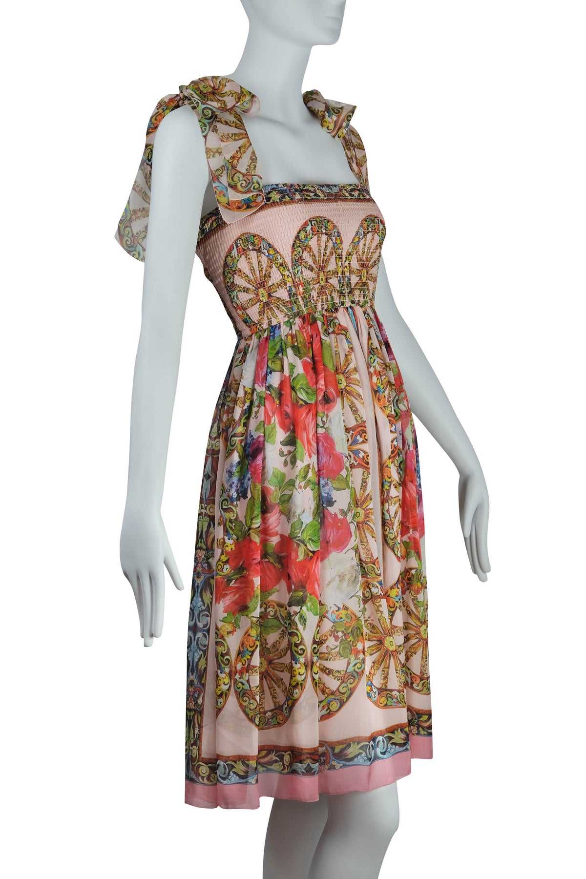 Dolce &amp; Gabbana Multicolor Wagon Wheel Print Chiffon Sun Dress Size 42/6