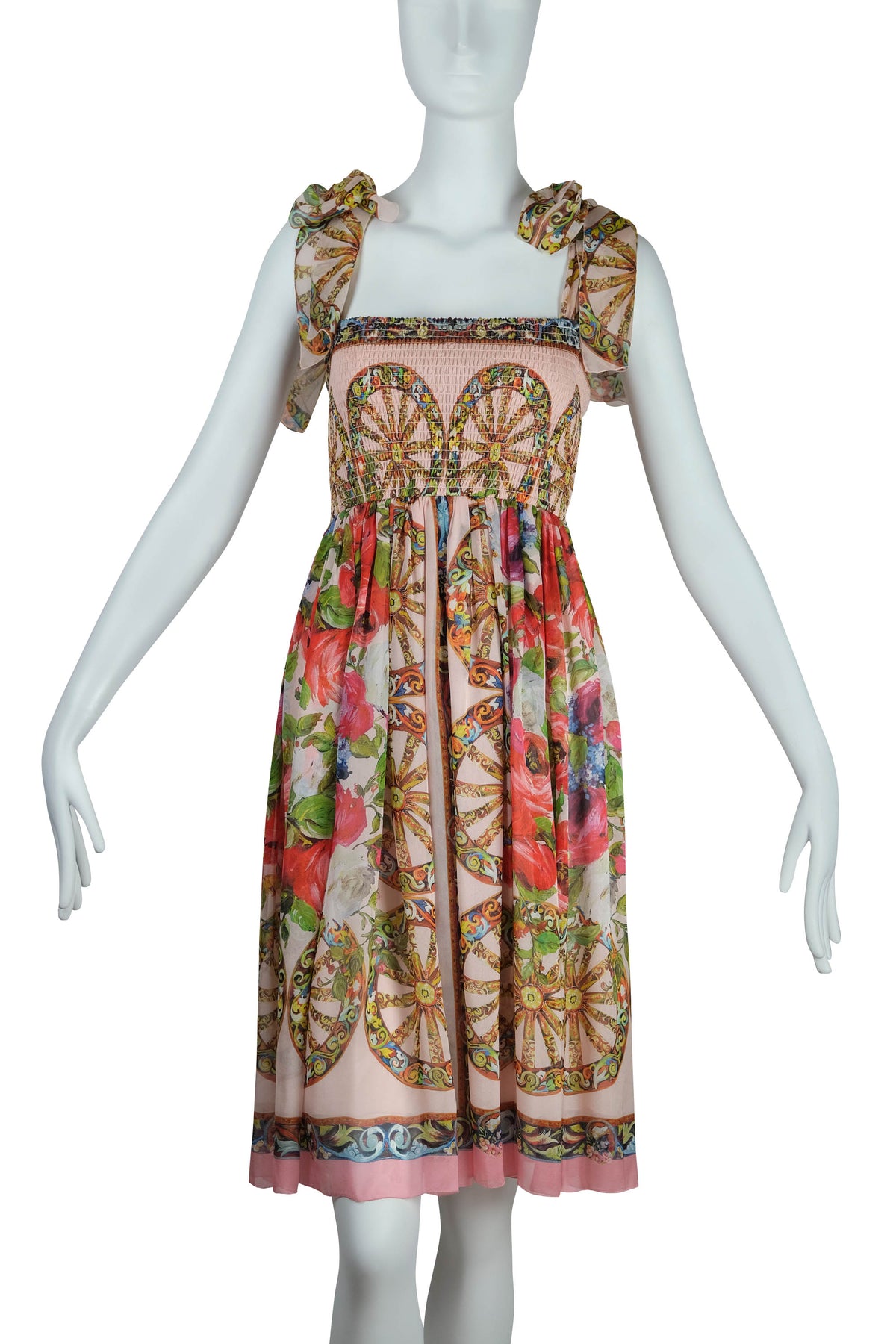 Dolce &amp; Gabbana Multicolor Wagon Wheel Print Chiffon Sun Dress Size 42/6