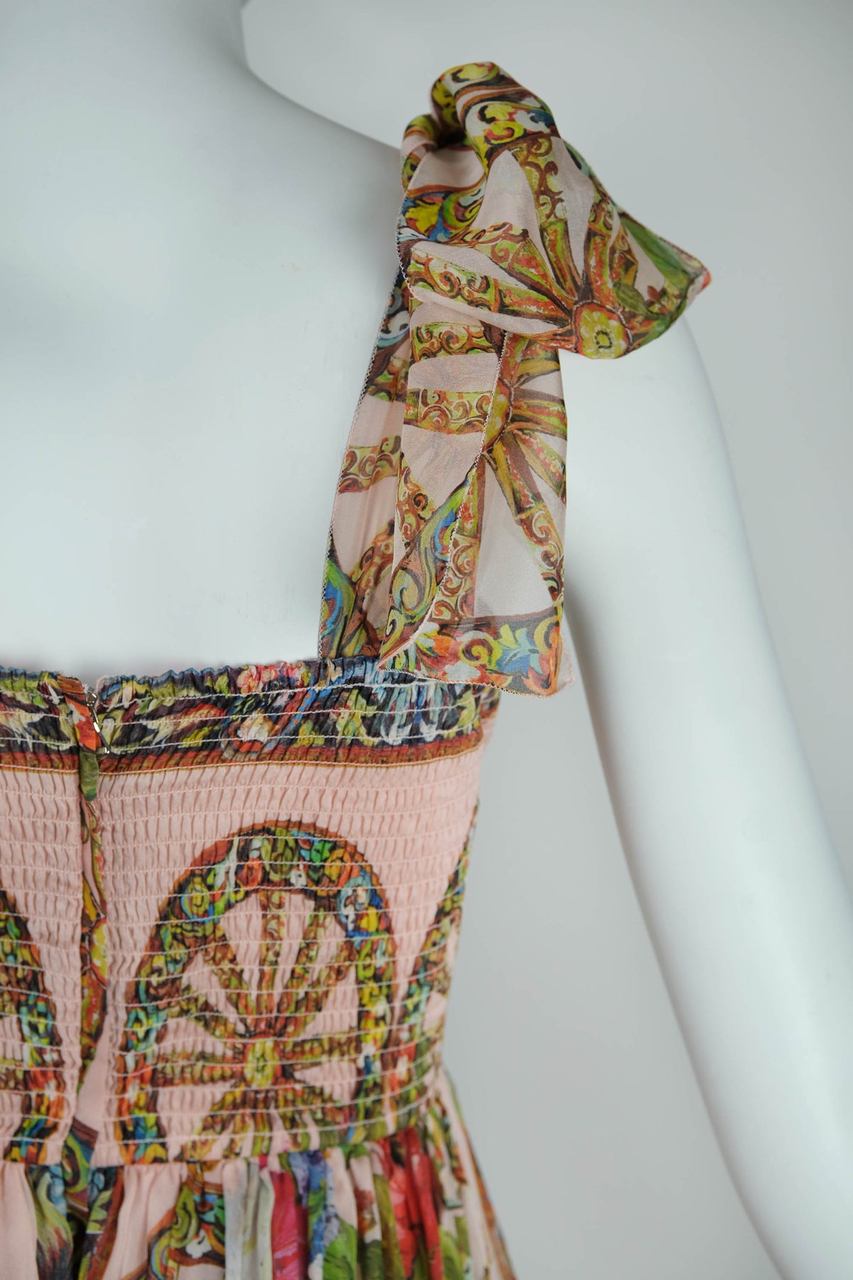 Dolce &amp; Gabbana Multicolor Wagon Wheel Print Chiffon Sun Dress Size 42/6