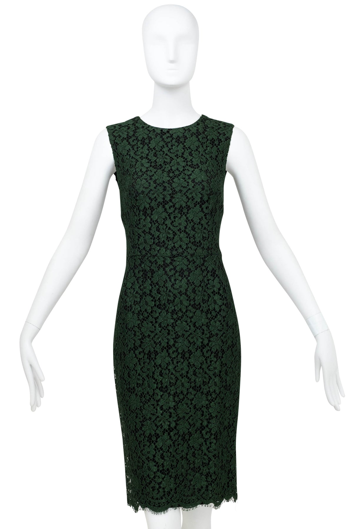 Dolce & Gabbana Green Lace Body Con Sleeveless Dress