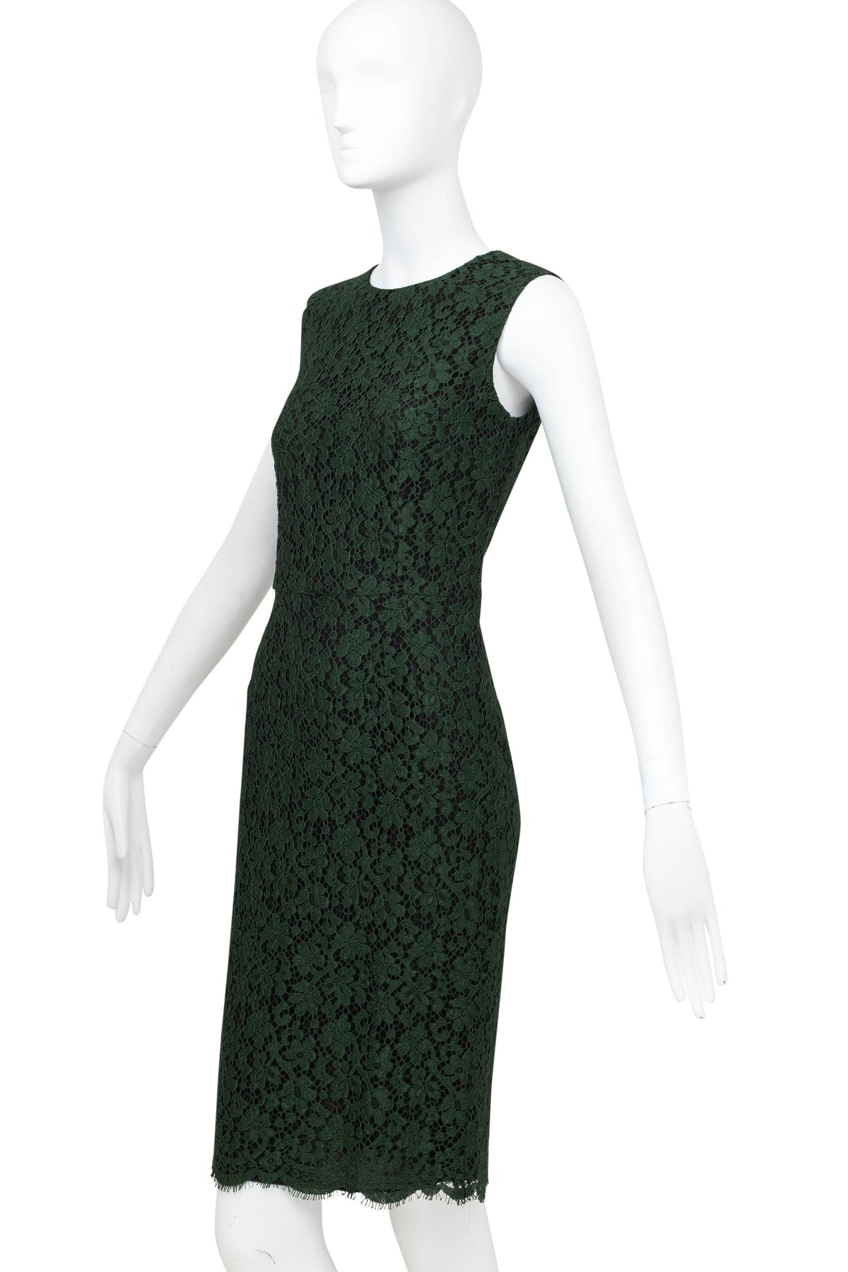 Dolce & Gabbana Green Lace Body Con Sleeveless Dress