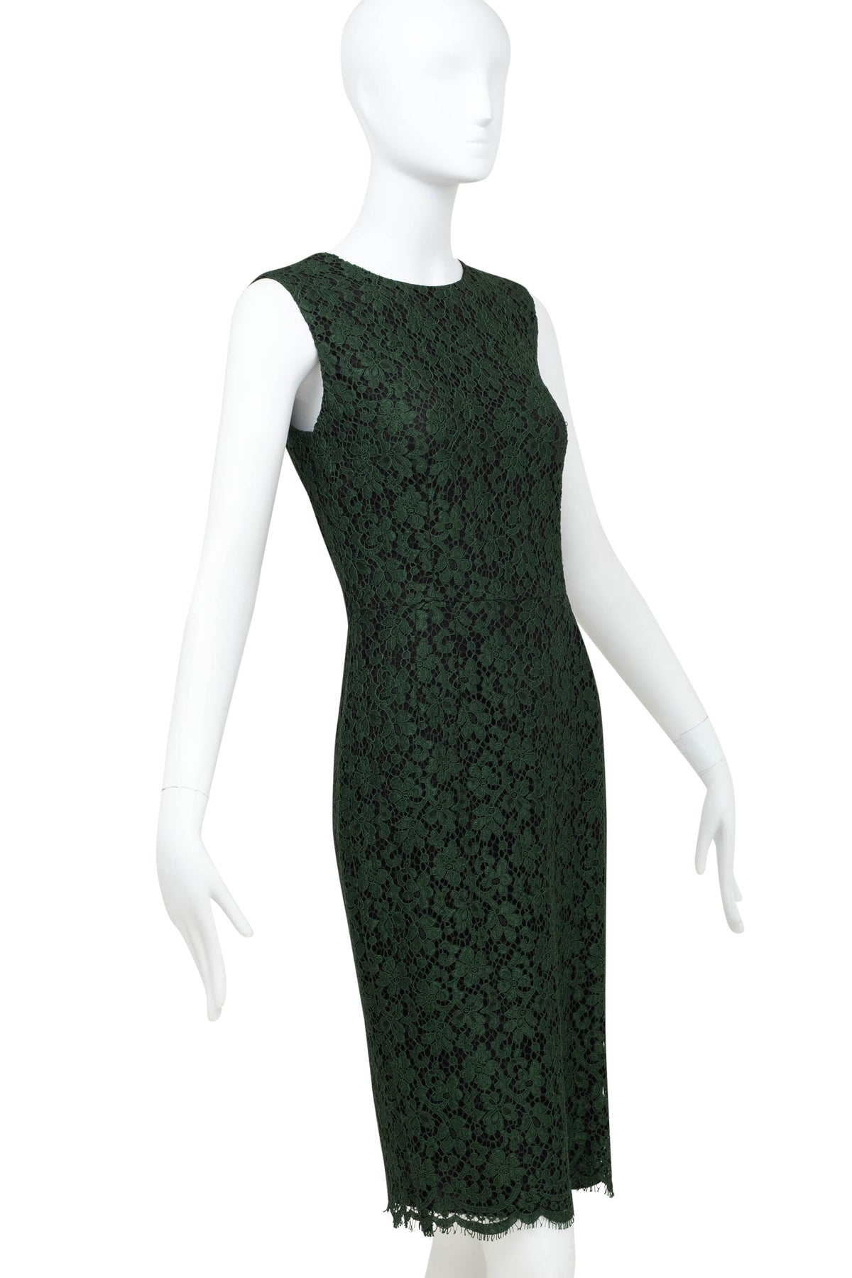 Dolce & Gabbana Green Lace Body Con Sleeveless Dress