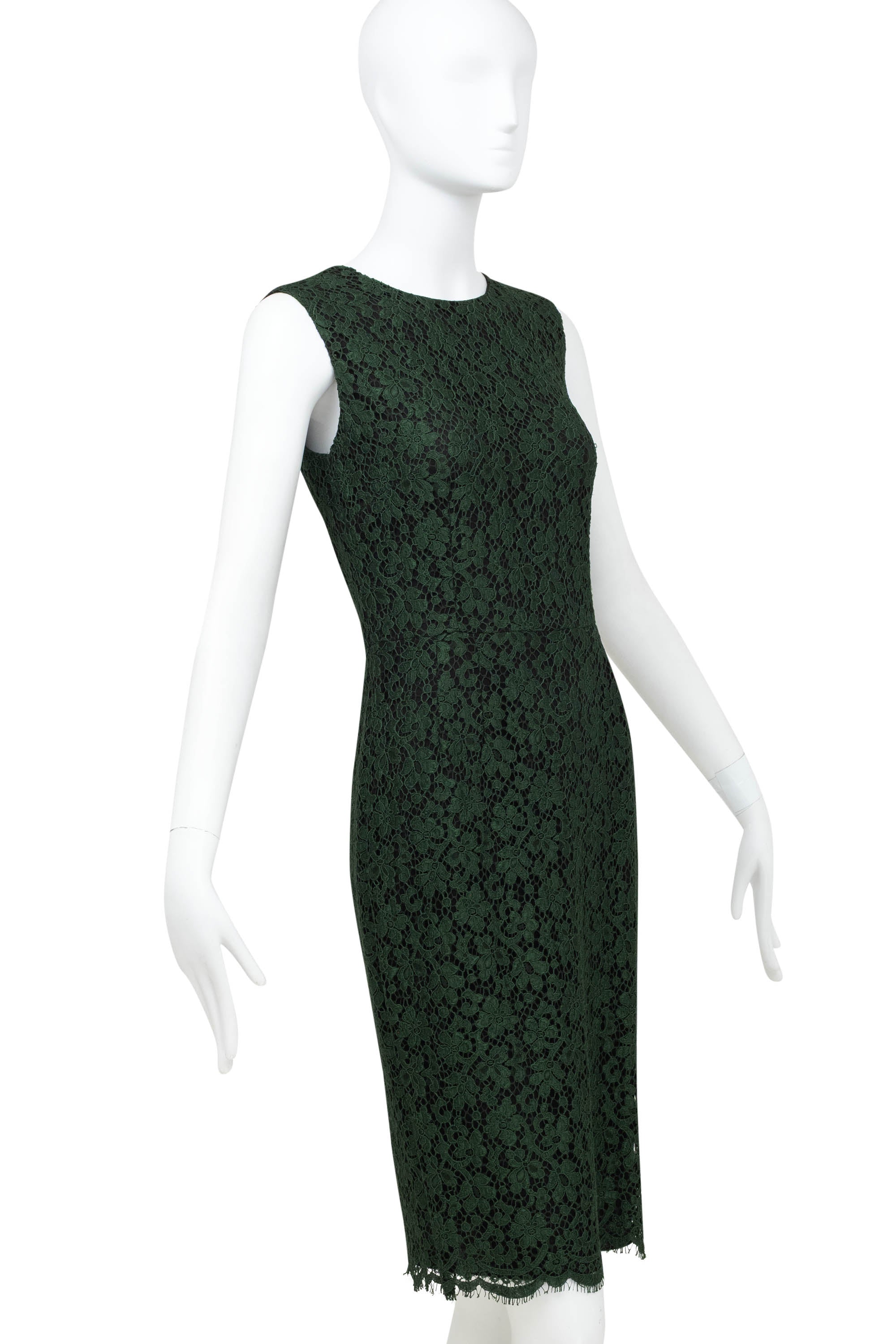 Dolce & Gabbana Green Lace Body Con Sleeveless Dress