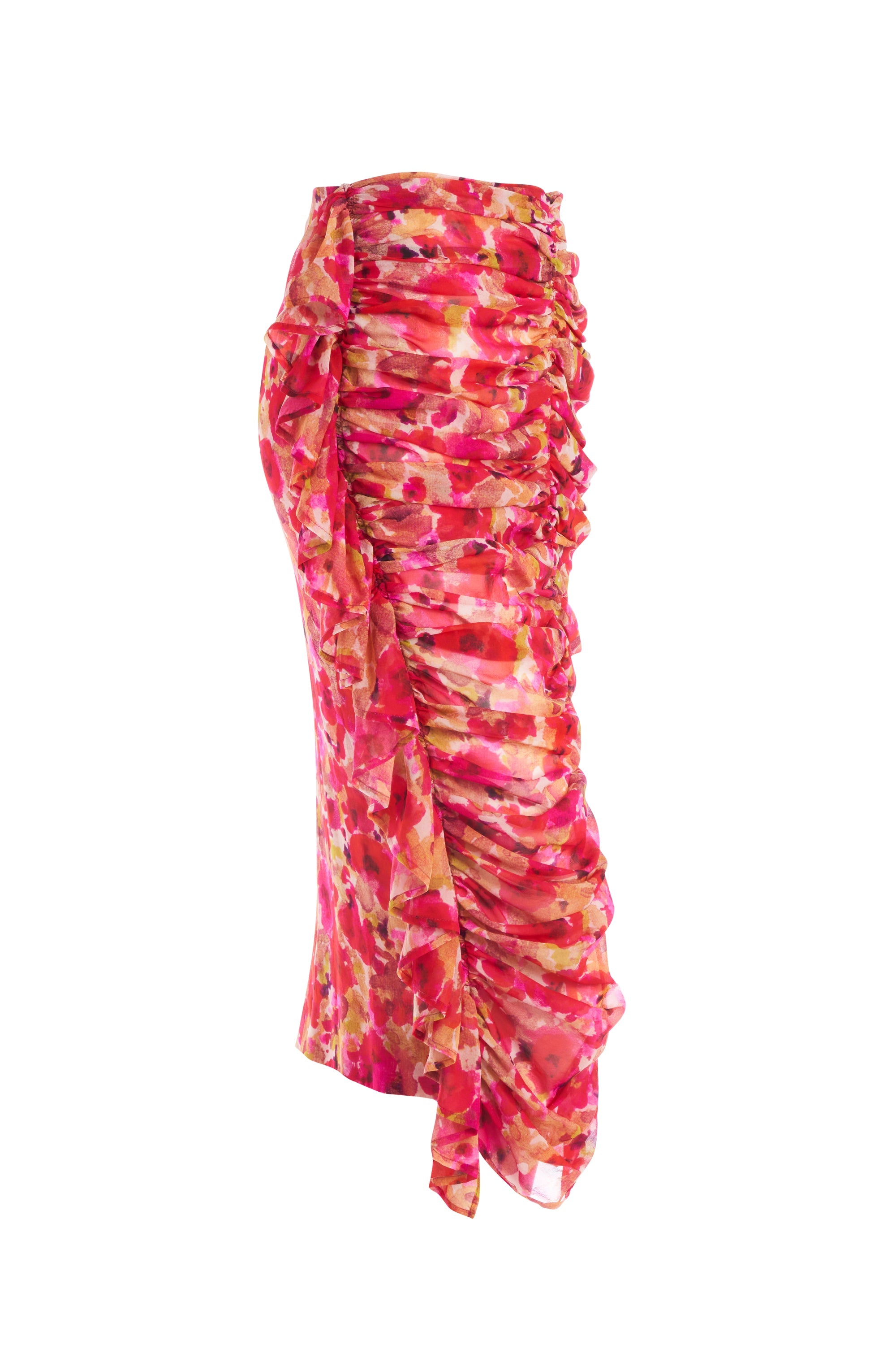 Dries Van Noten Red Ruffled Pencil Skirt - Foxy Couture Carmel
