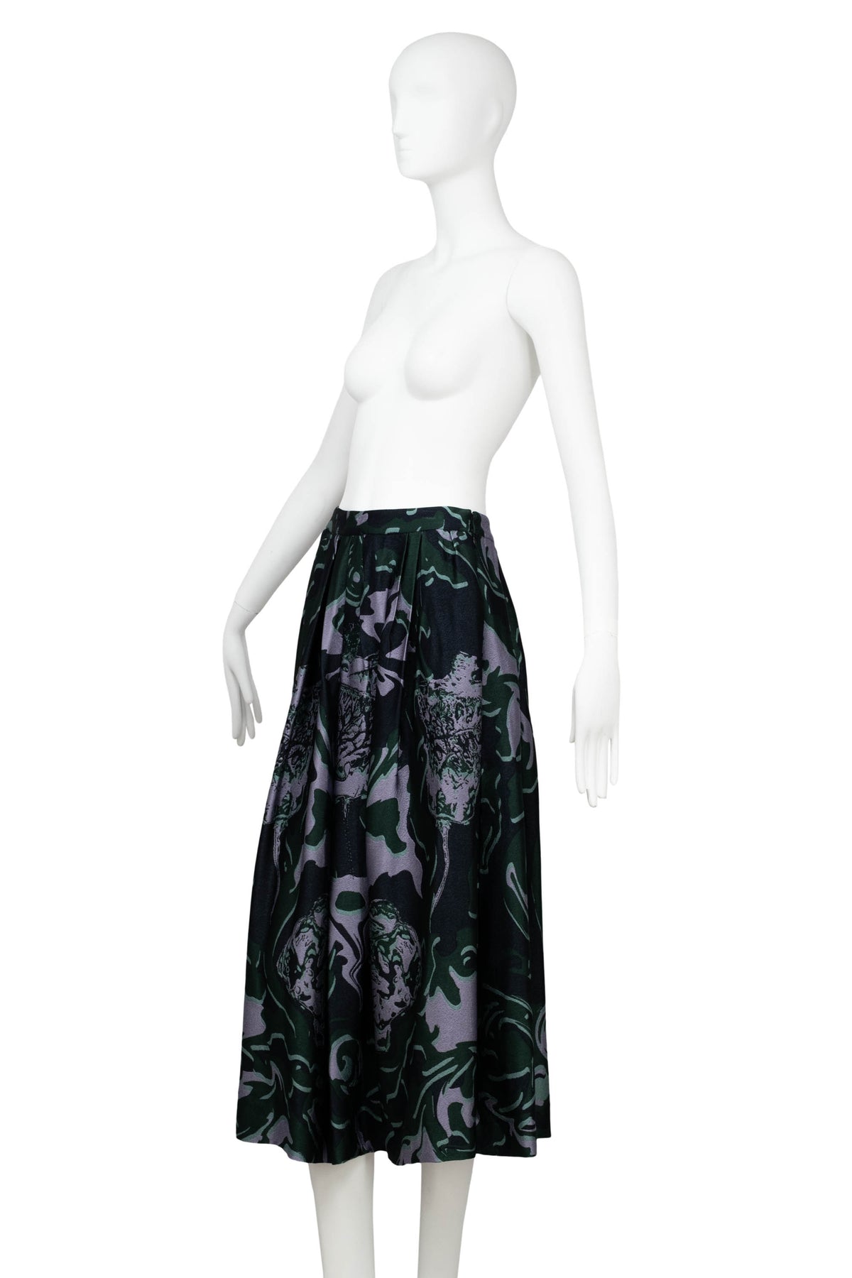 Dries Van Noten Green Floral Soni Abstract Jacquard A Line Skirt Size 34
